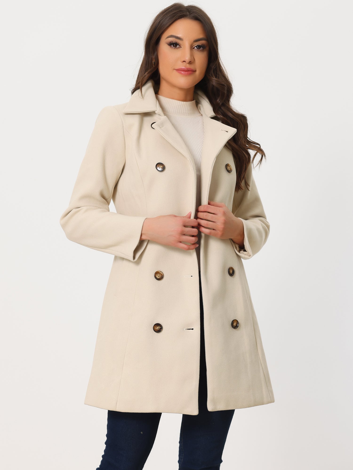 Lapel Double Breasted Slant Pocket Button Belted Pea Coats