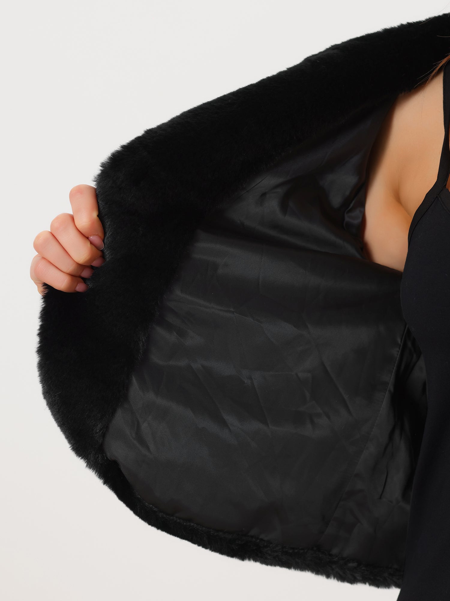 Winter Open Front Long Sleeve Faux Fur Bolero Shrugs Jacket