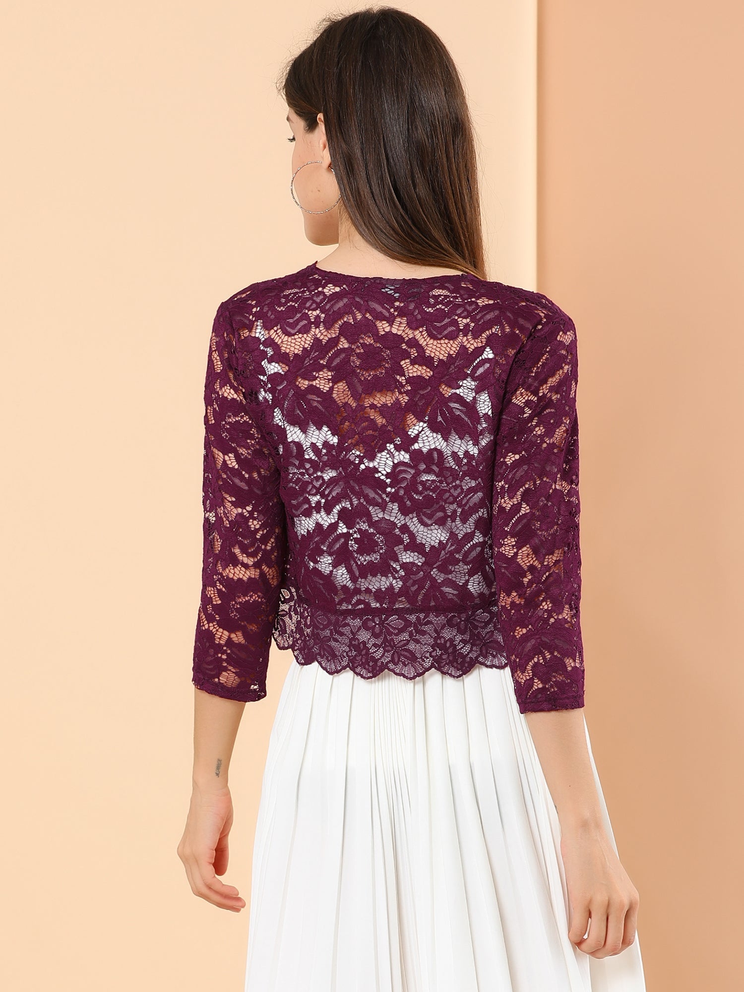 Sheer Floral Elegant 3/4 Sleeve Lace Shrug