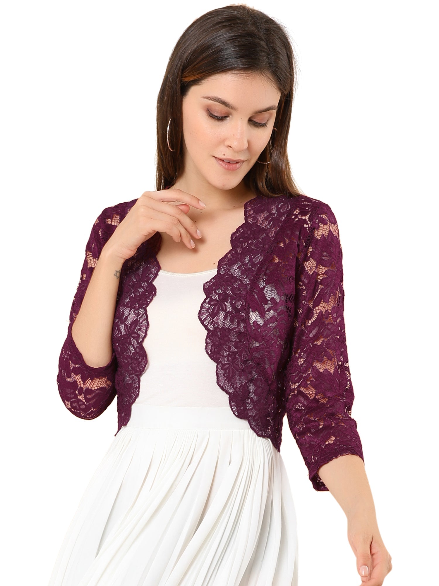 Sheer Floral Elegant 3/4 Sleeve Lace Shrug