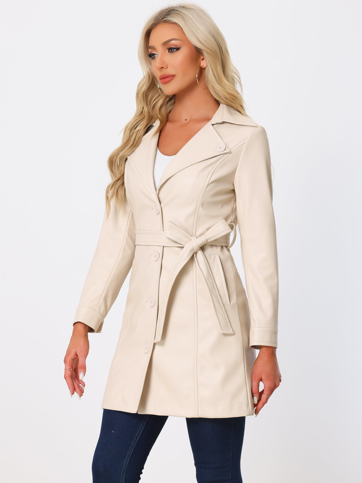Faux Leather Notched Lapel Collar Button Down Steampunk PU Jacket