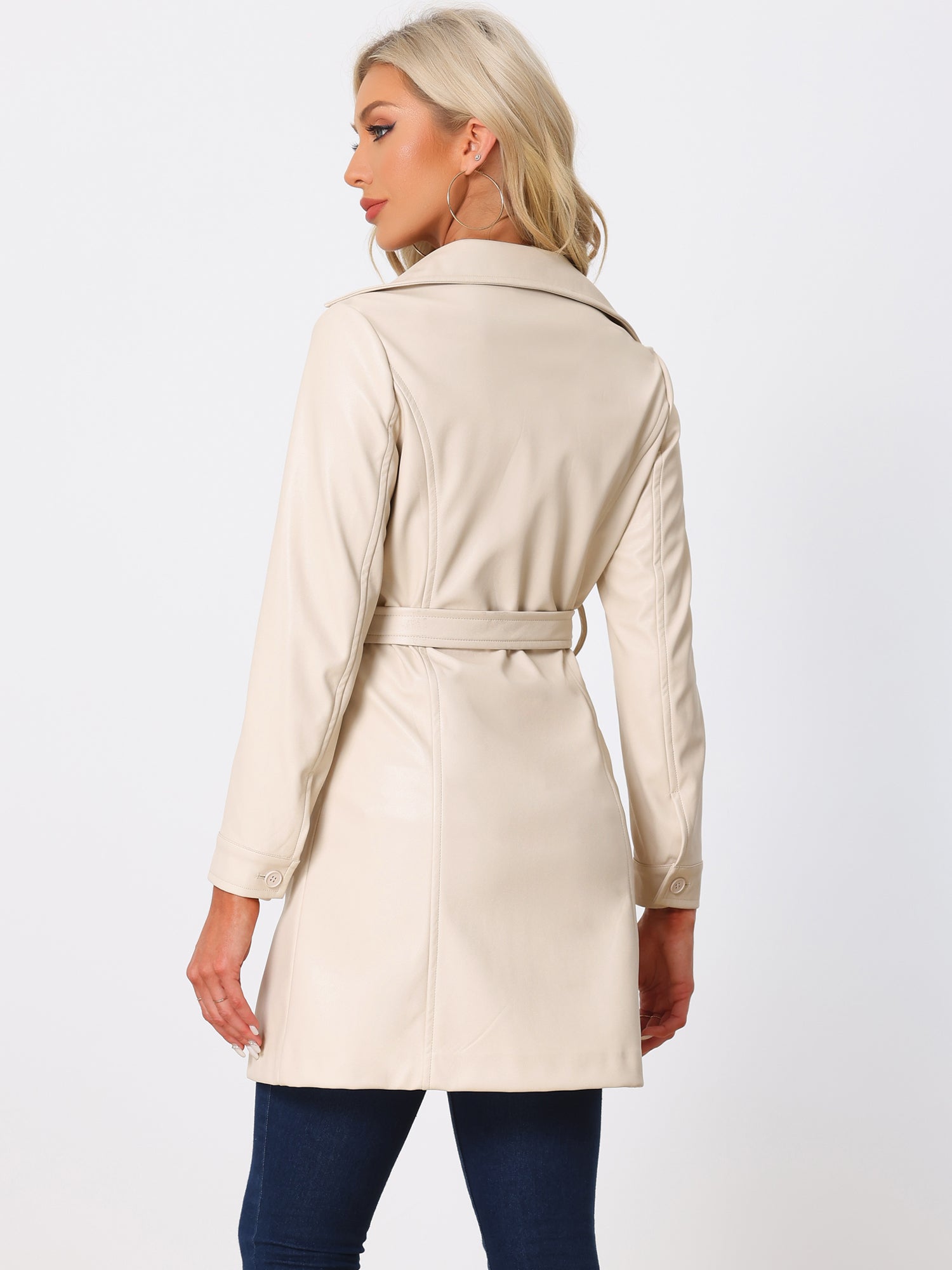 Faux Leather Notched Lapel Collar Button Down Steampunk PU Jacket
