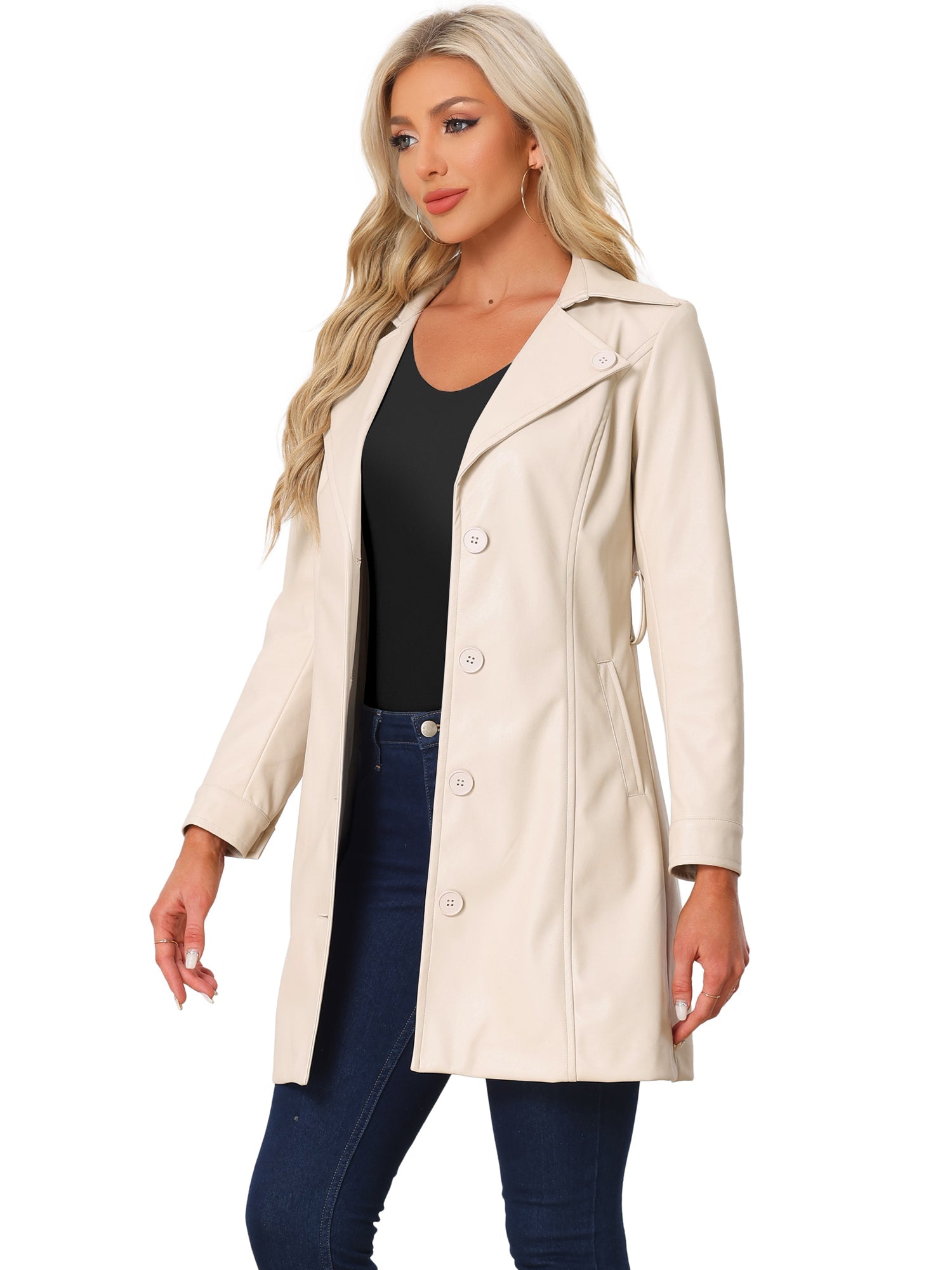 Faux Leather Notched Lapel Collar Button Down Steampunk PU Jacket