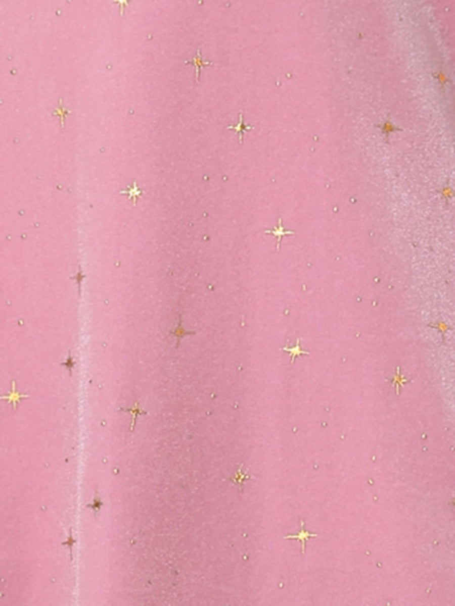 Sheer Puff Sleeve Square Neck Glitter Metallic Star Velvet Mini Dress
