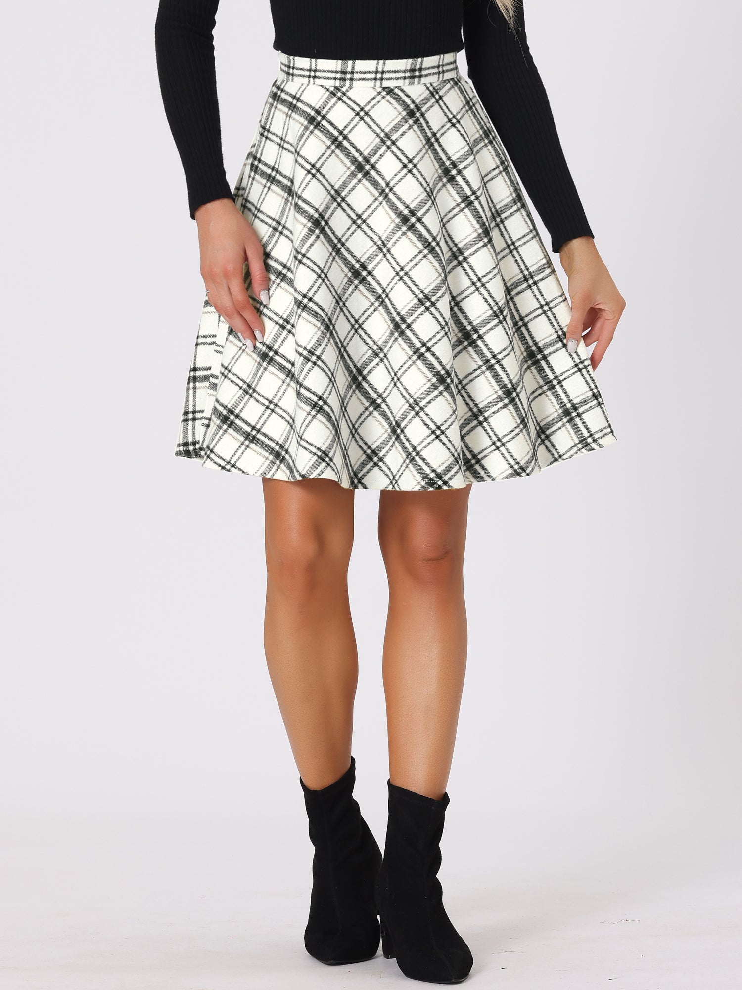 Vintage Plaid Tartan Elastic Waist Knee Length A-Line Skirt