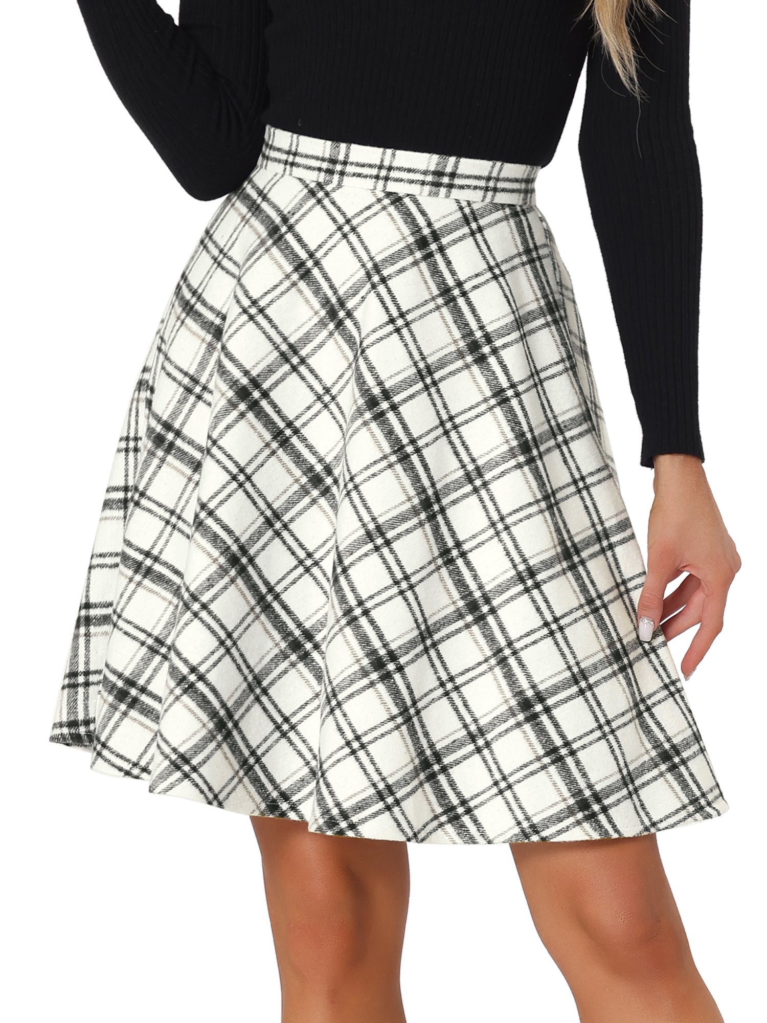 Vintage Plaid Tartan Elastic Waist Knee Length A-Line Skirt