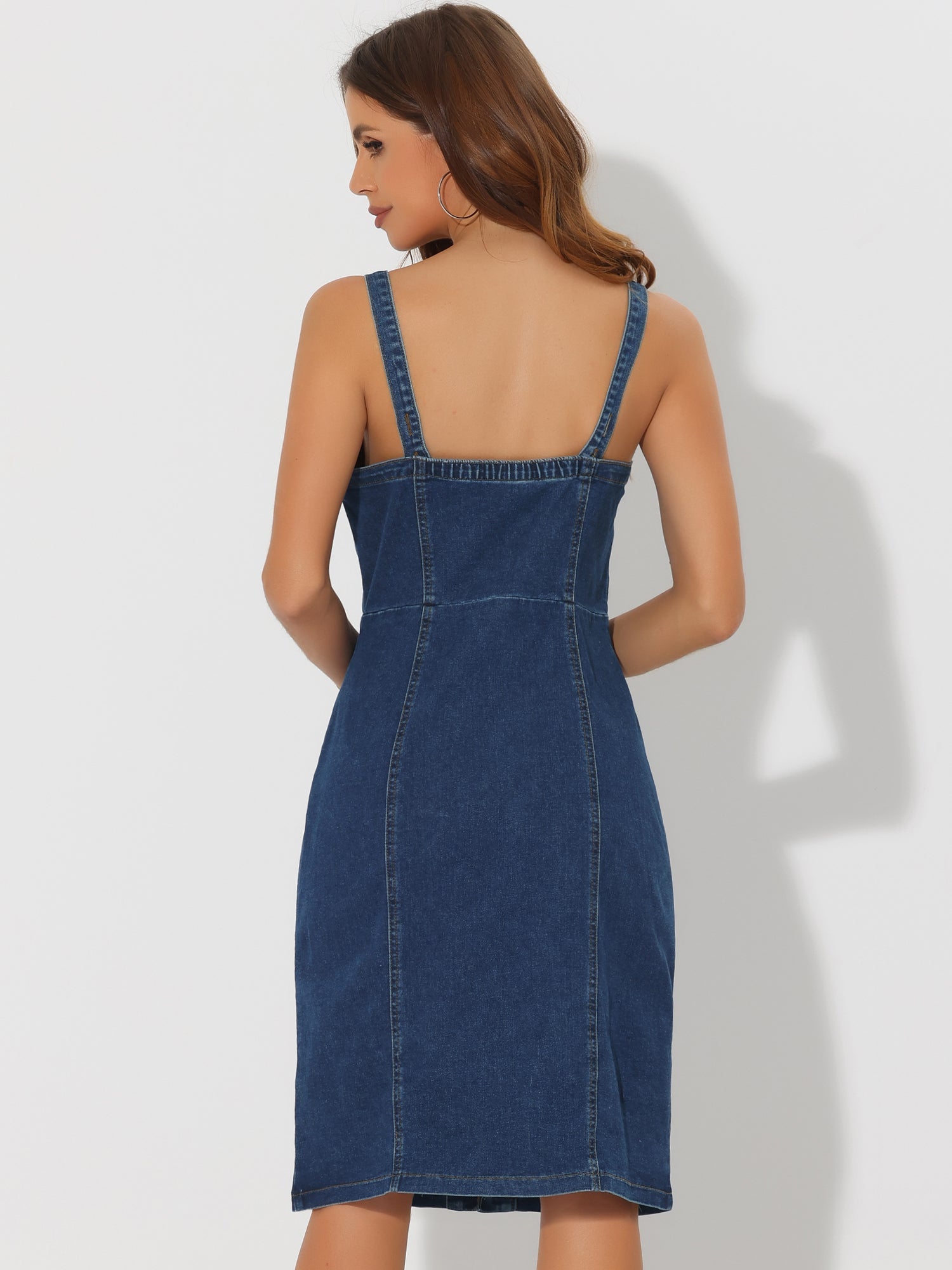 Button Down Denim Sleeveless Sweetheart Neck Jeans Dress