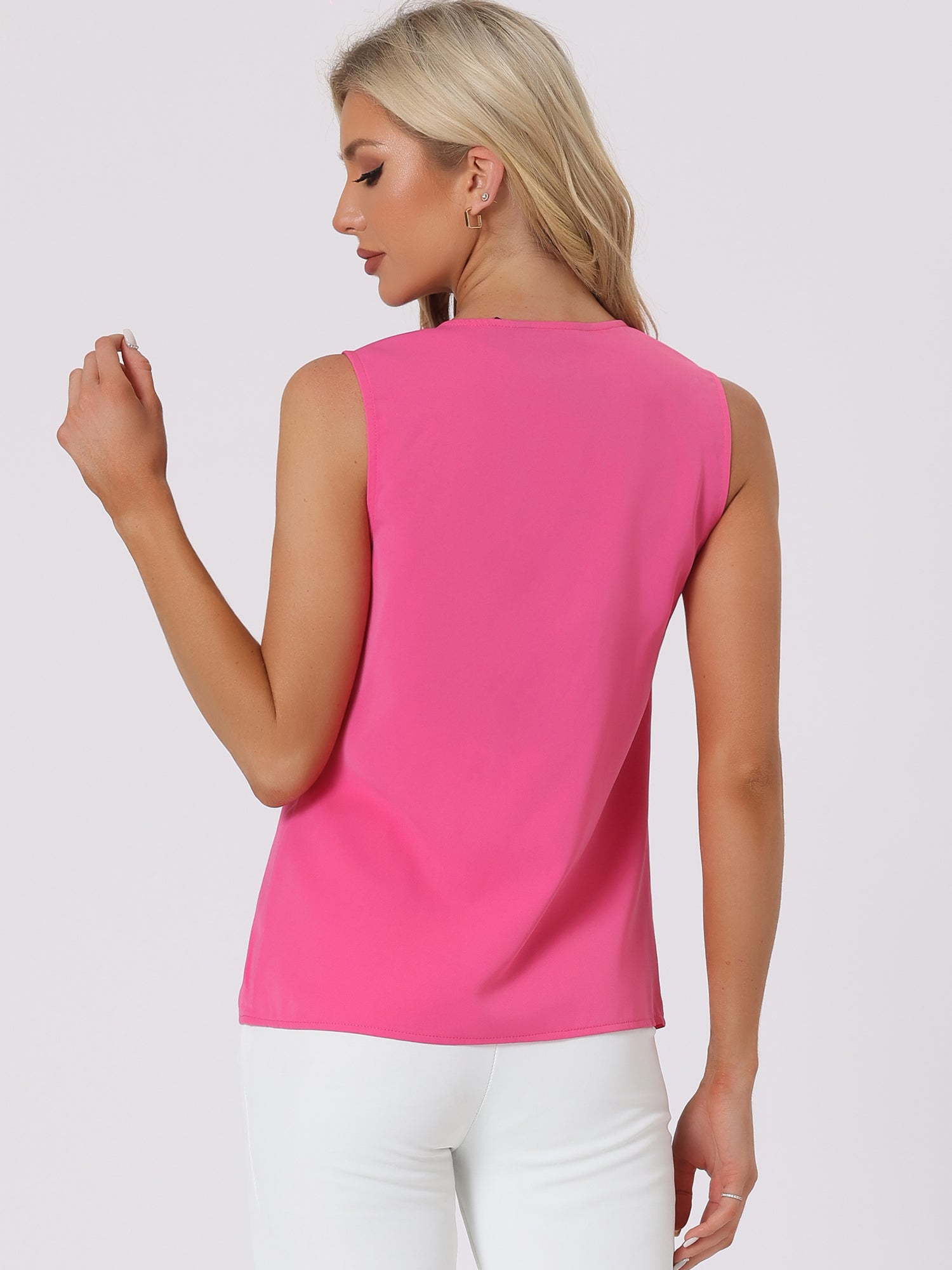 Sleeveless Work Top Pleated Chiffon V Neck Blouse
