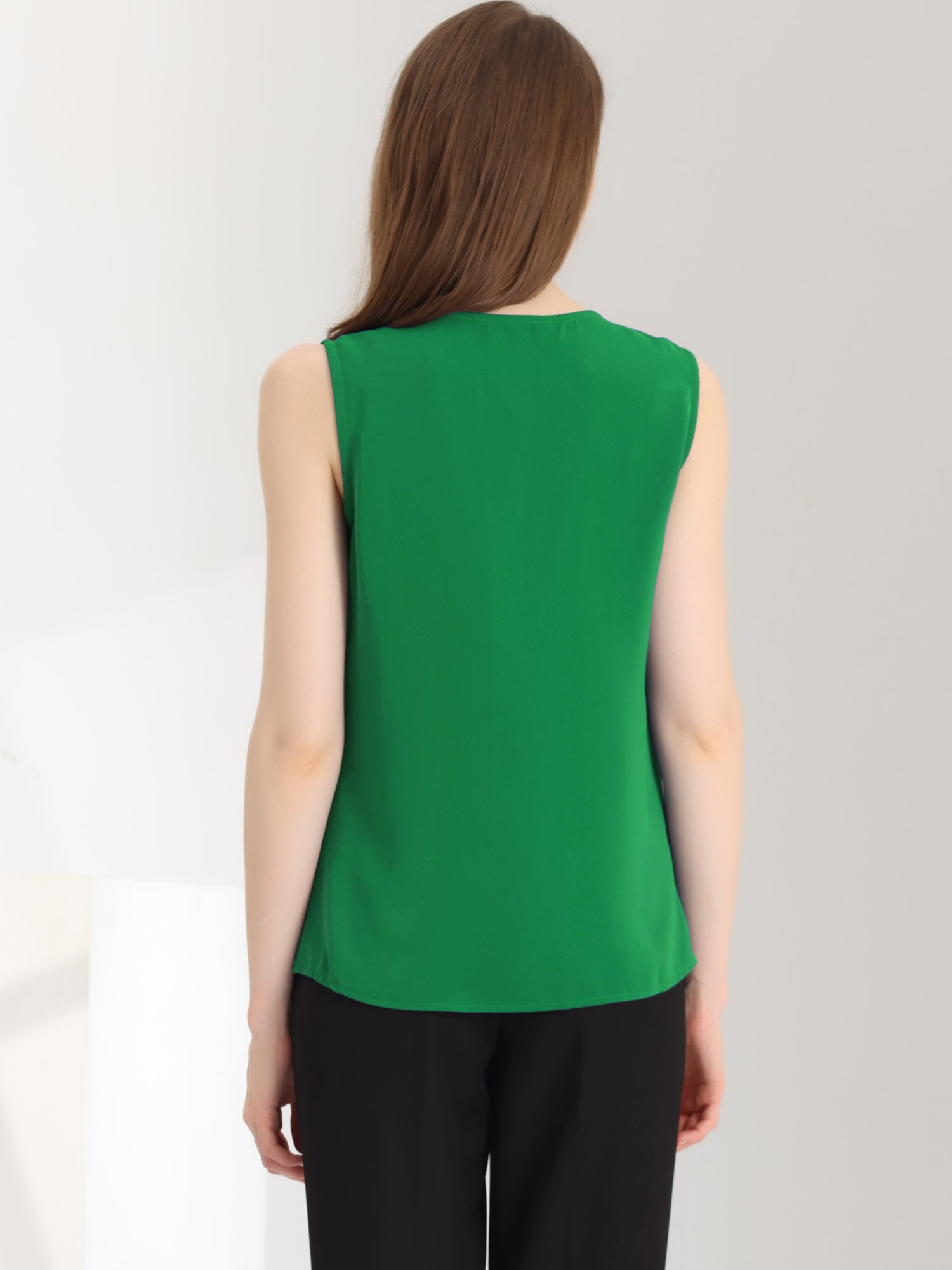 Sleeveless Work Top Pleated Chiffon V Neck Blouse