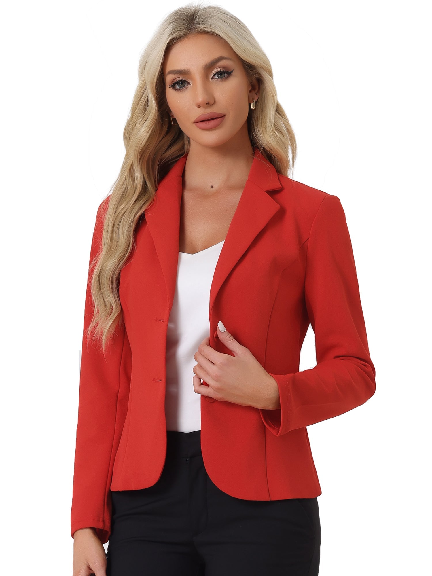 Notched Lapel Collar Stretch Work Office Workwear Jacket Blazer