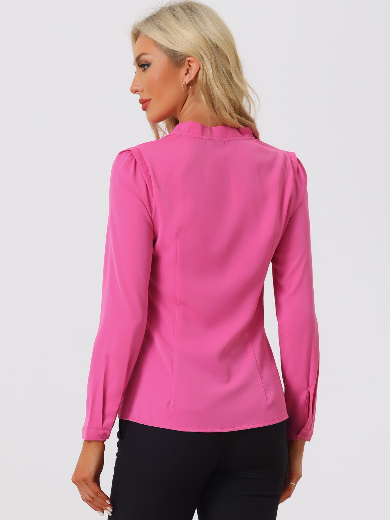 Work Office Blouse Button Up Long Sleeve V Neck Chiffon Shirt