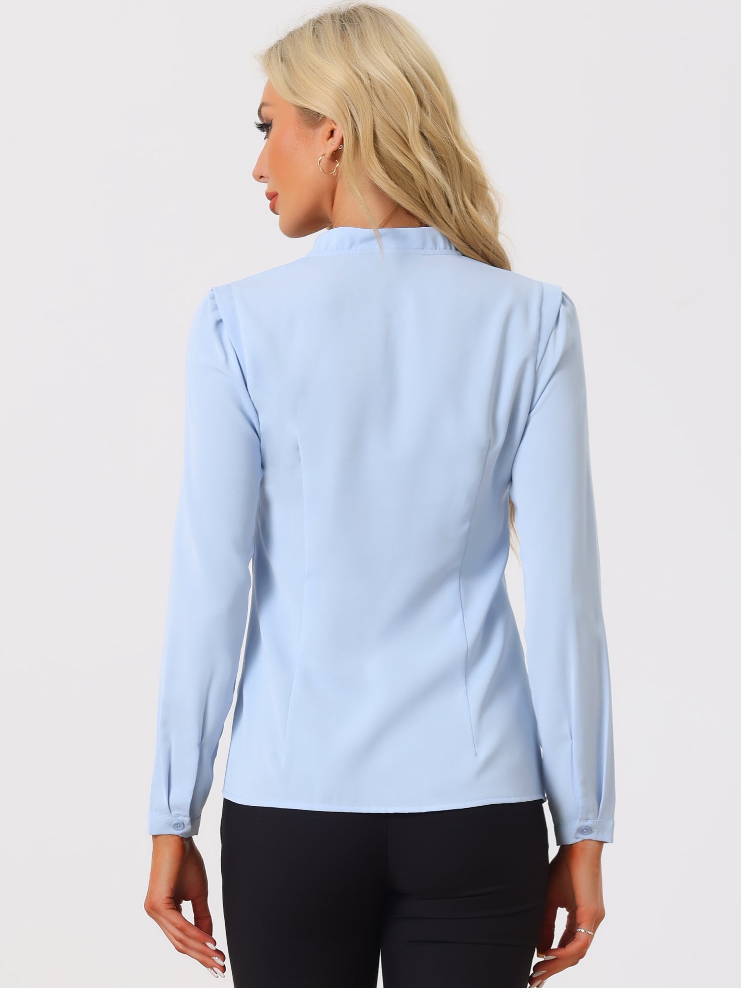 Work Office Blouse Button Up Long Sleeve V Neck Chiffon Shirt
