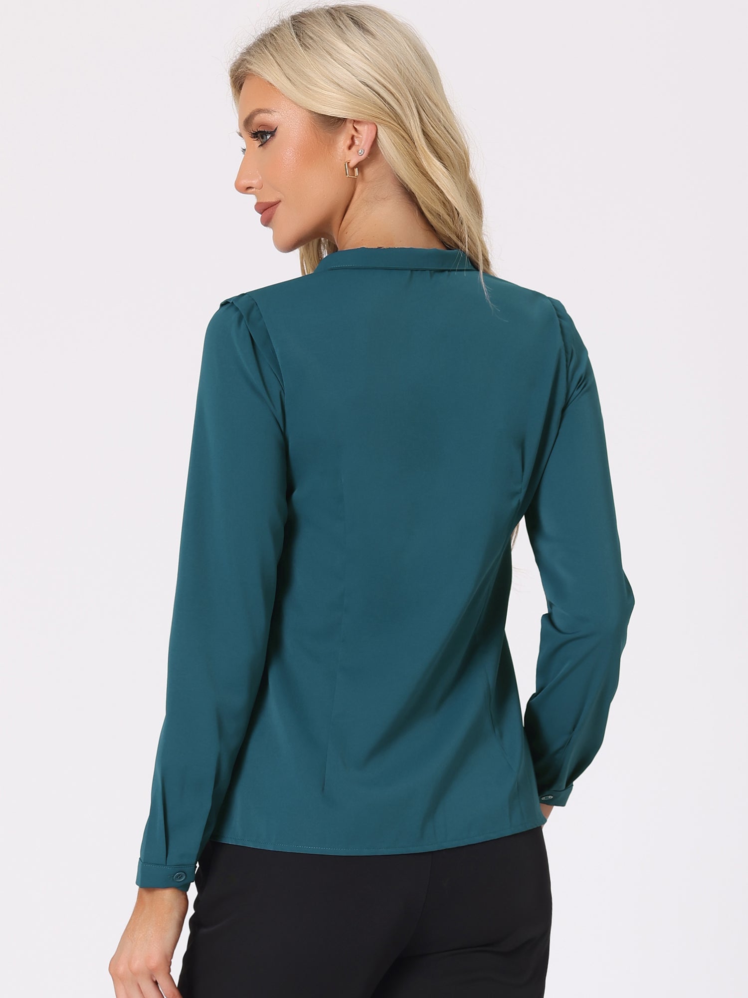 Work Office Blouse Button Up Long Sleeve V Neck Chiffon Shirt