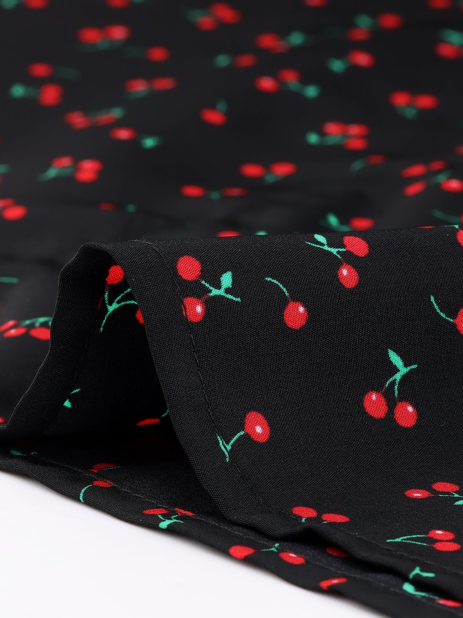 Short Sleeve Casual Cherry Print Notched Lapel Collar Shirt Blouse