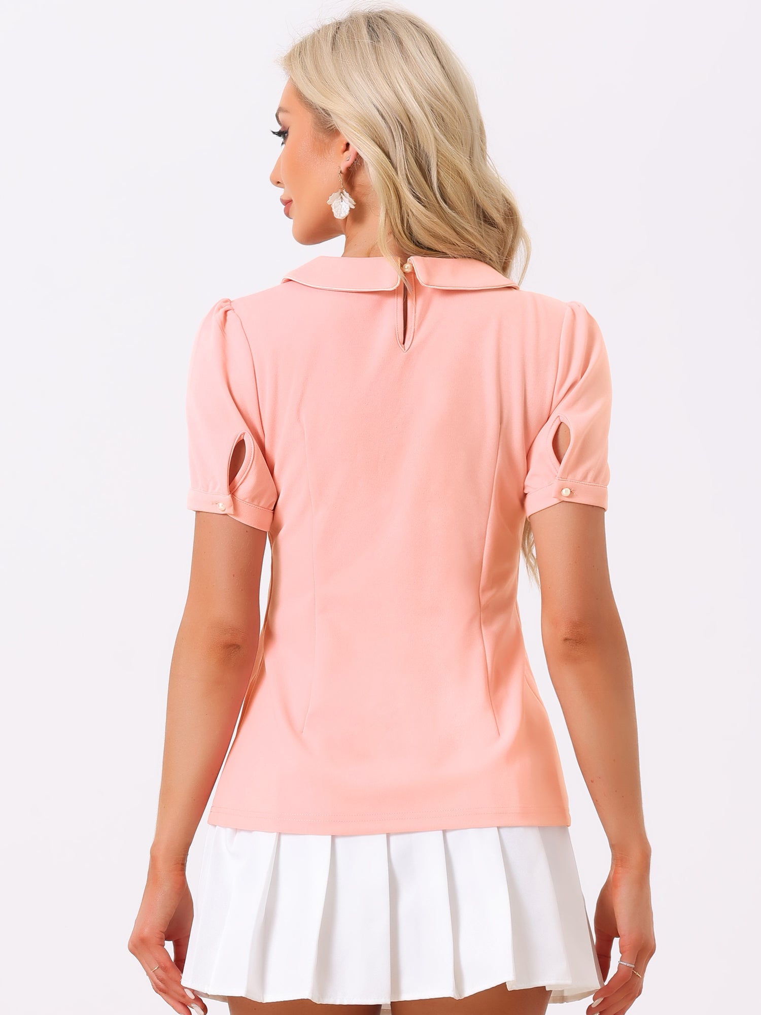 Peter Pan Collar Contrast Trim Puff Sleeve Blouse
