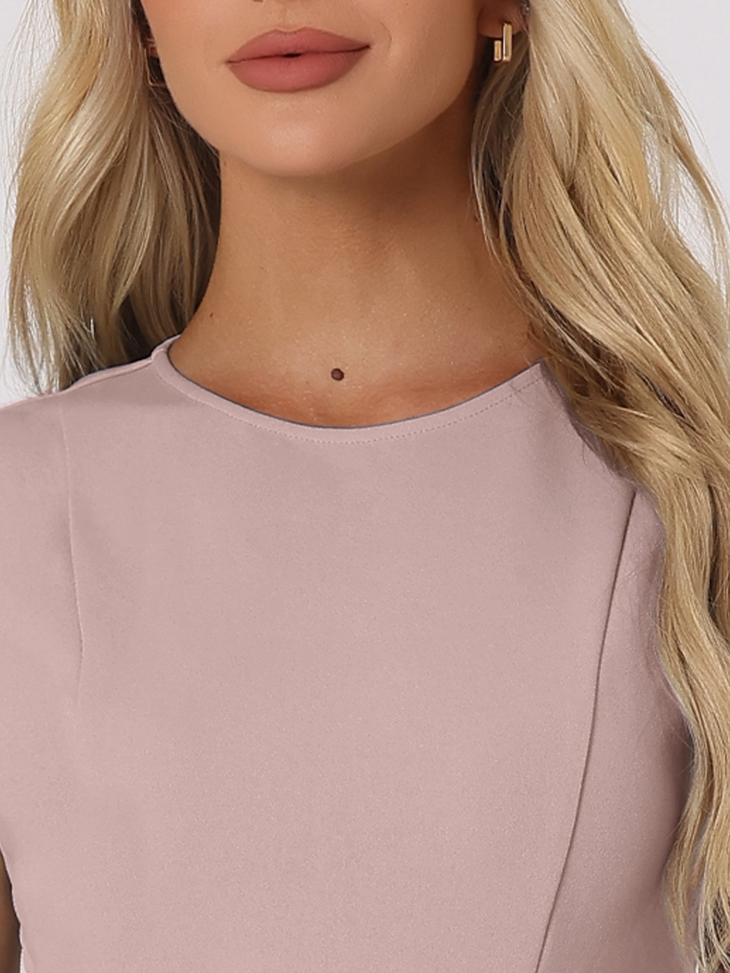 Round Neck Solid Color Sleeveless A-Line Work Midi Dress