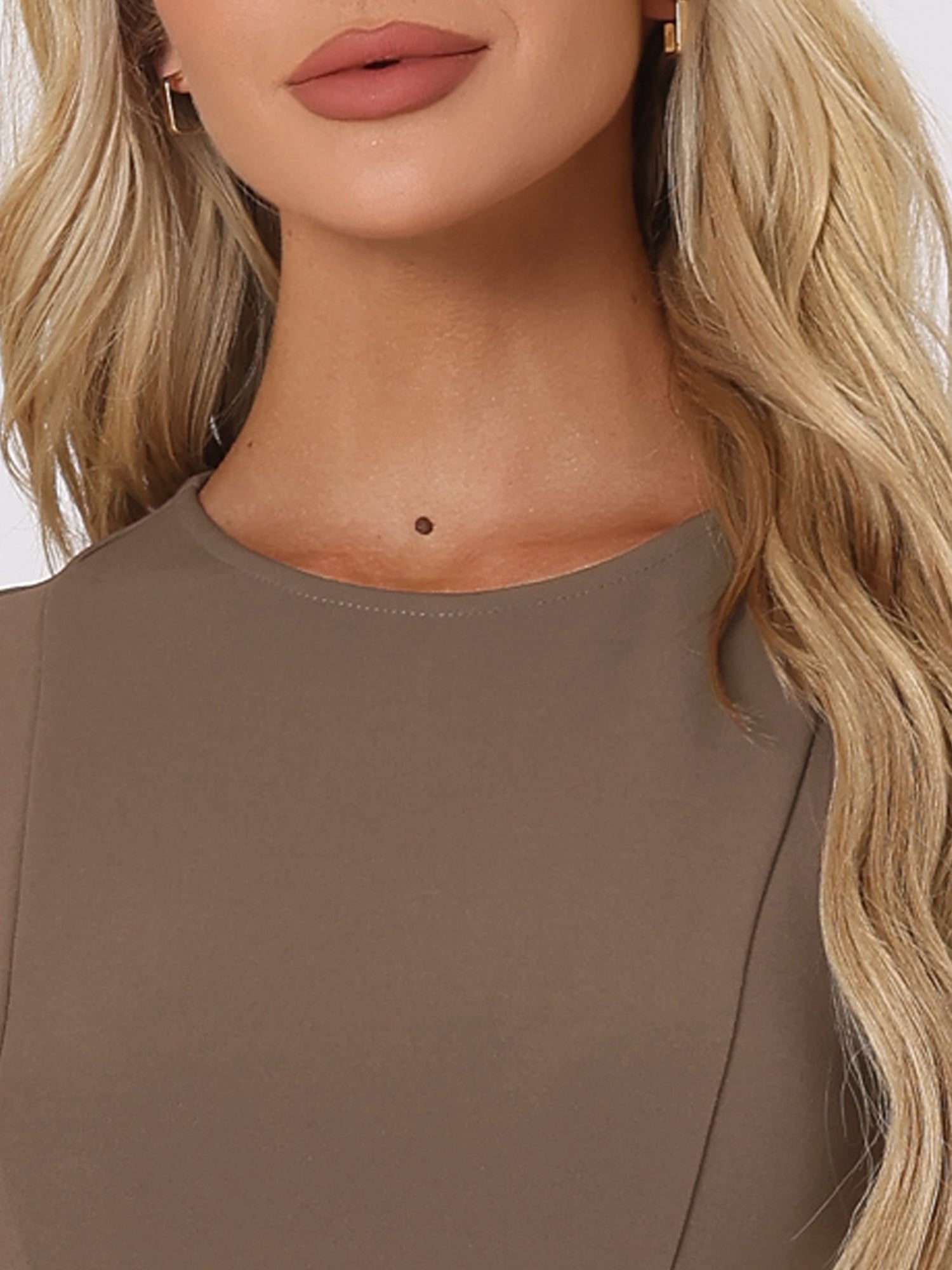 Round Neck Solid Color Sleeveless A-Line Work Midi Dress