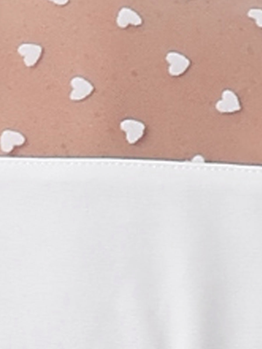 Lace Round Neck Heart Dots Sheer Blouse Long Mesh Sleeve Top