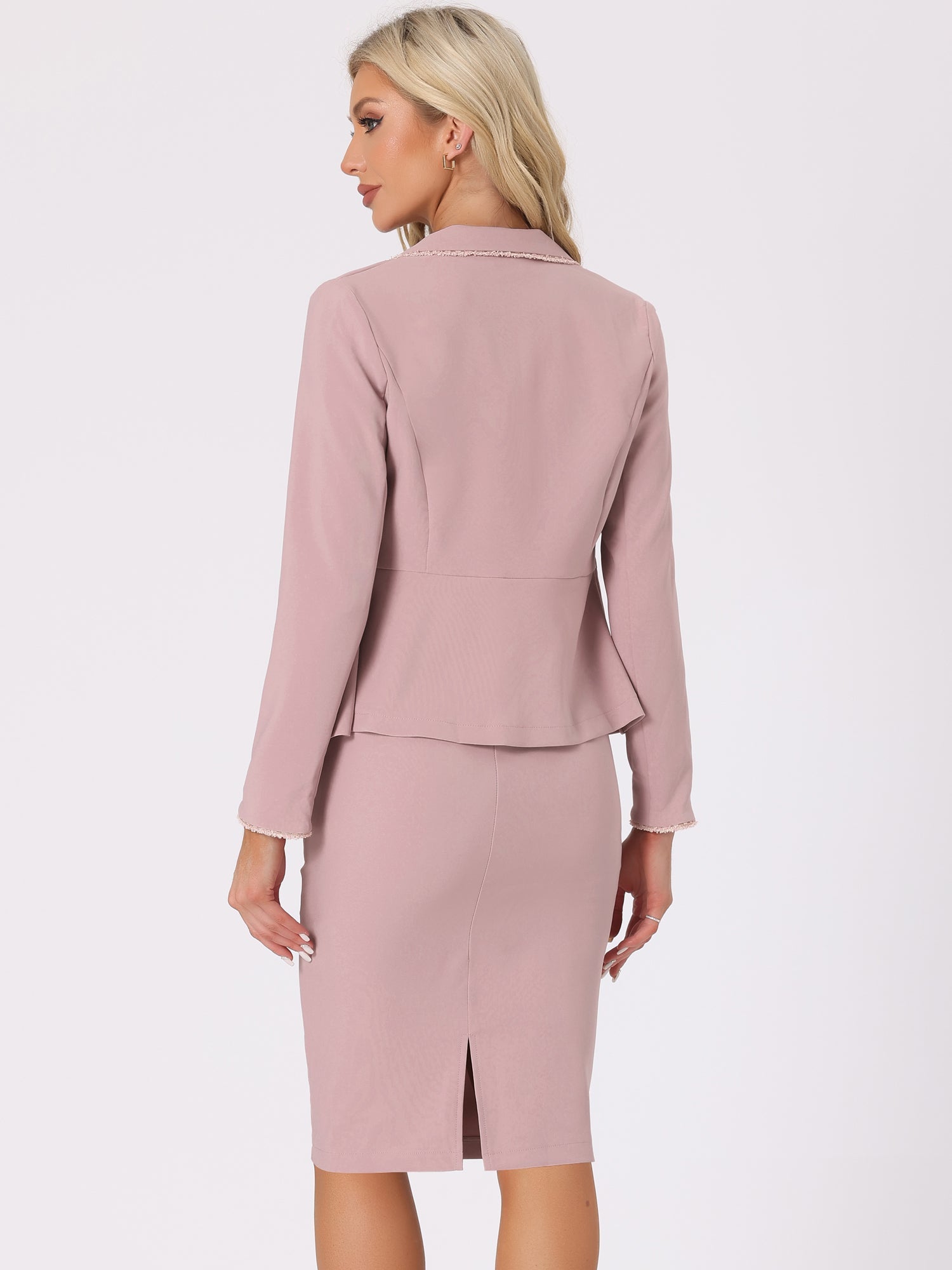 Business Suit 2 Pieces Tweed Trim Blazer Jacket and Skirt Set