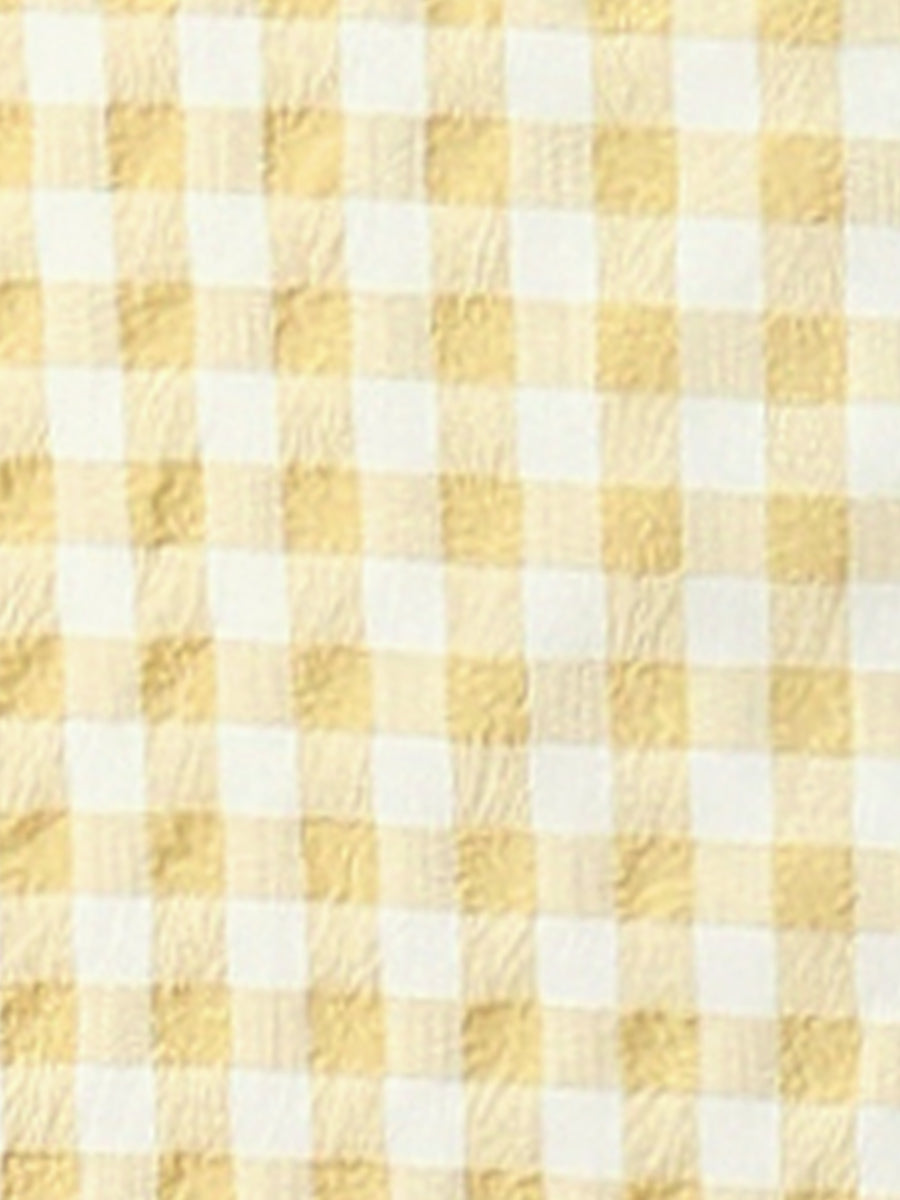 Summer Ruffle Neck Lace Panel Short Sleeve Check Gingham Dress