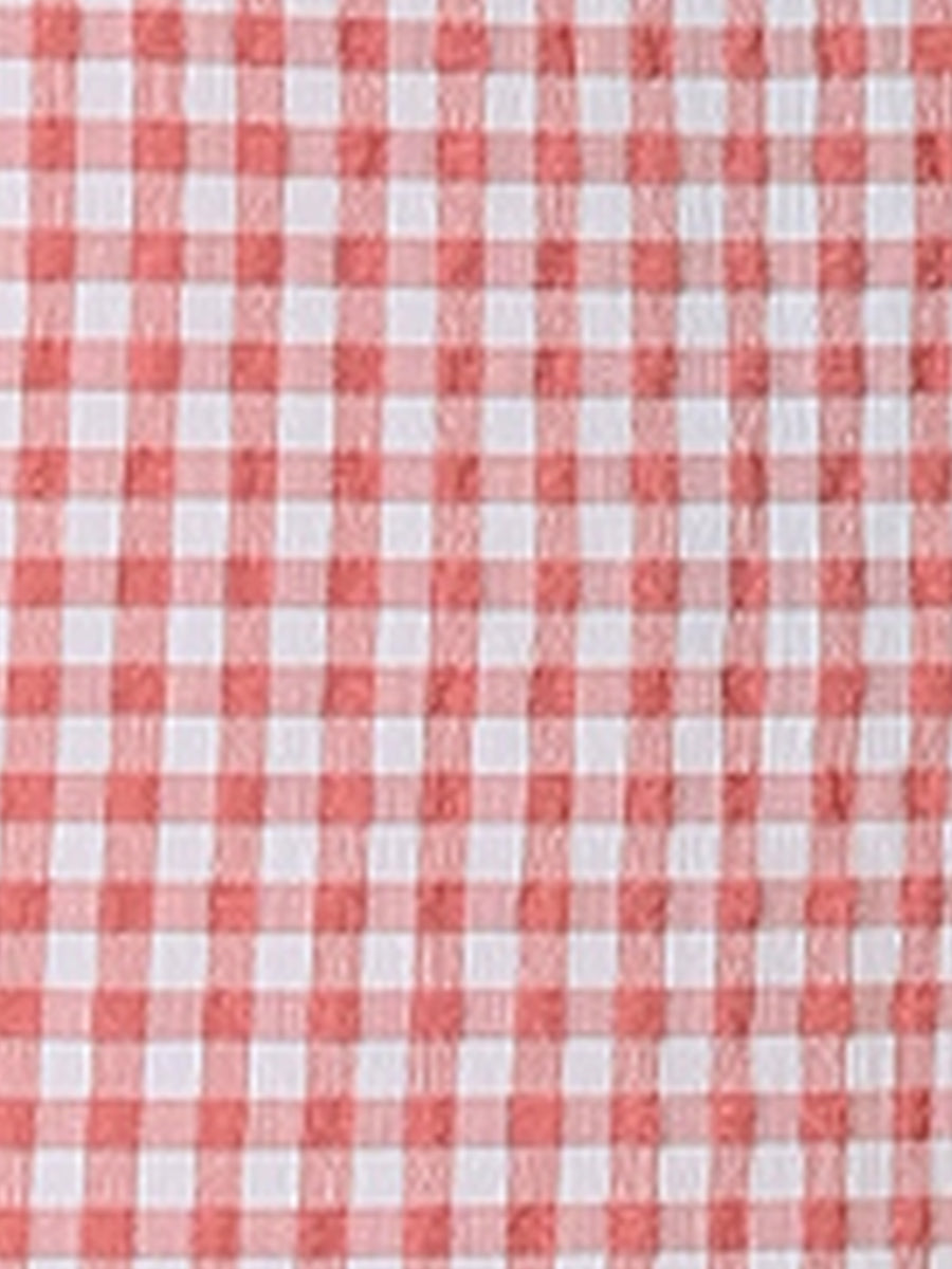 Summer Gingham Tops Square Neck Ruffle Cap Sleeve Blouse