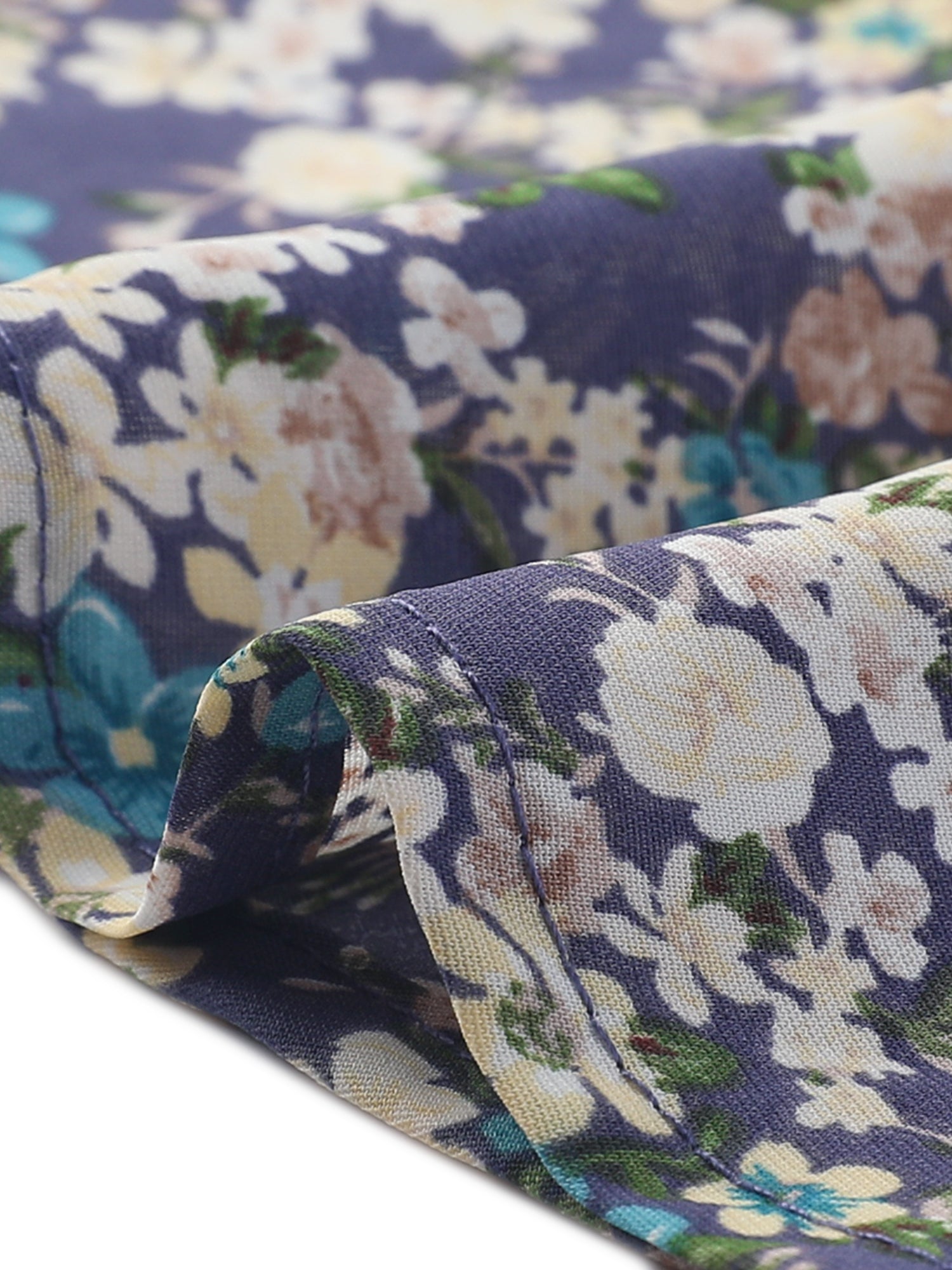 Button Down Floral Long Sleeve Point Collar Blouse