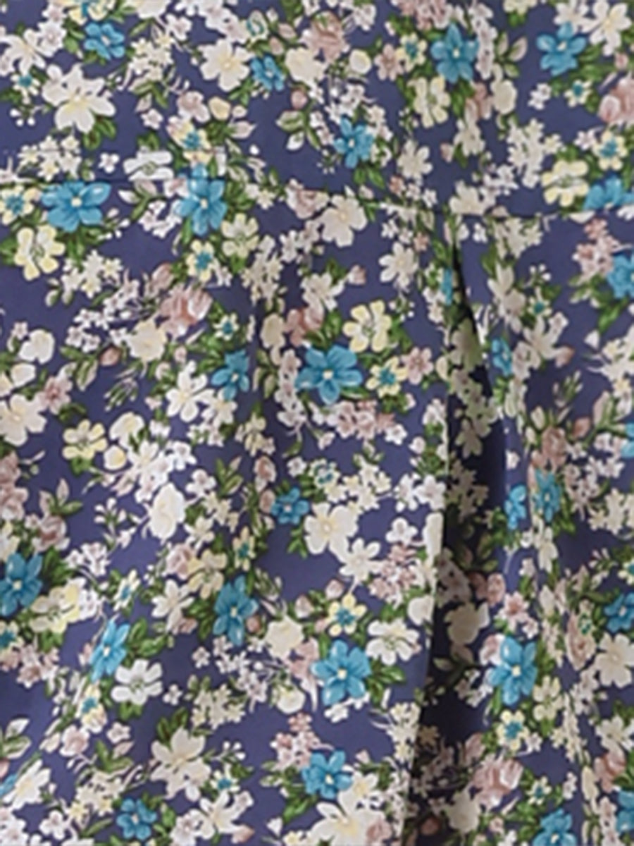 Button Down Floral Long Sleeve Point Collar Blouse