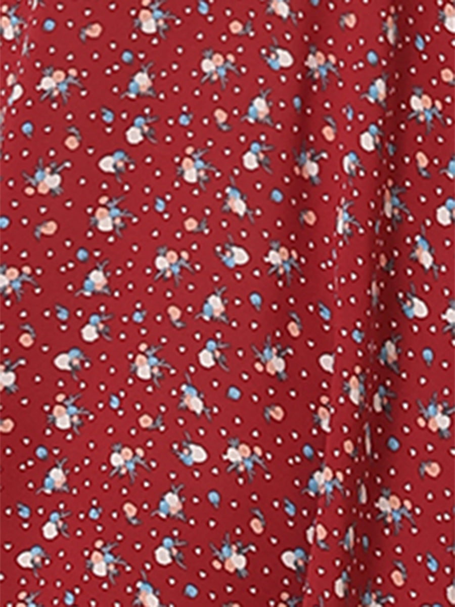 Square Neck Smocked Shirred Puff Sleeves Floral Midi Dress
