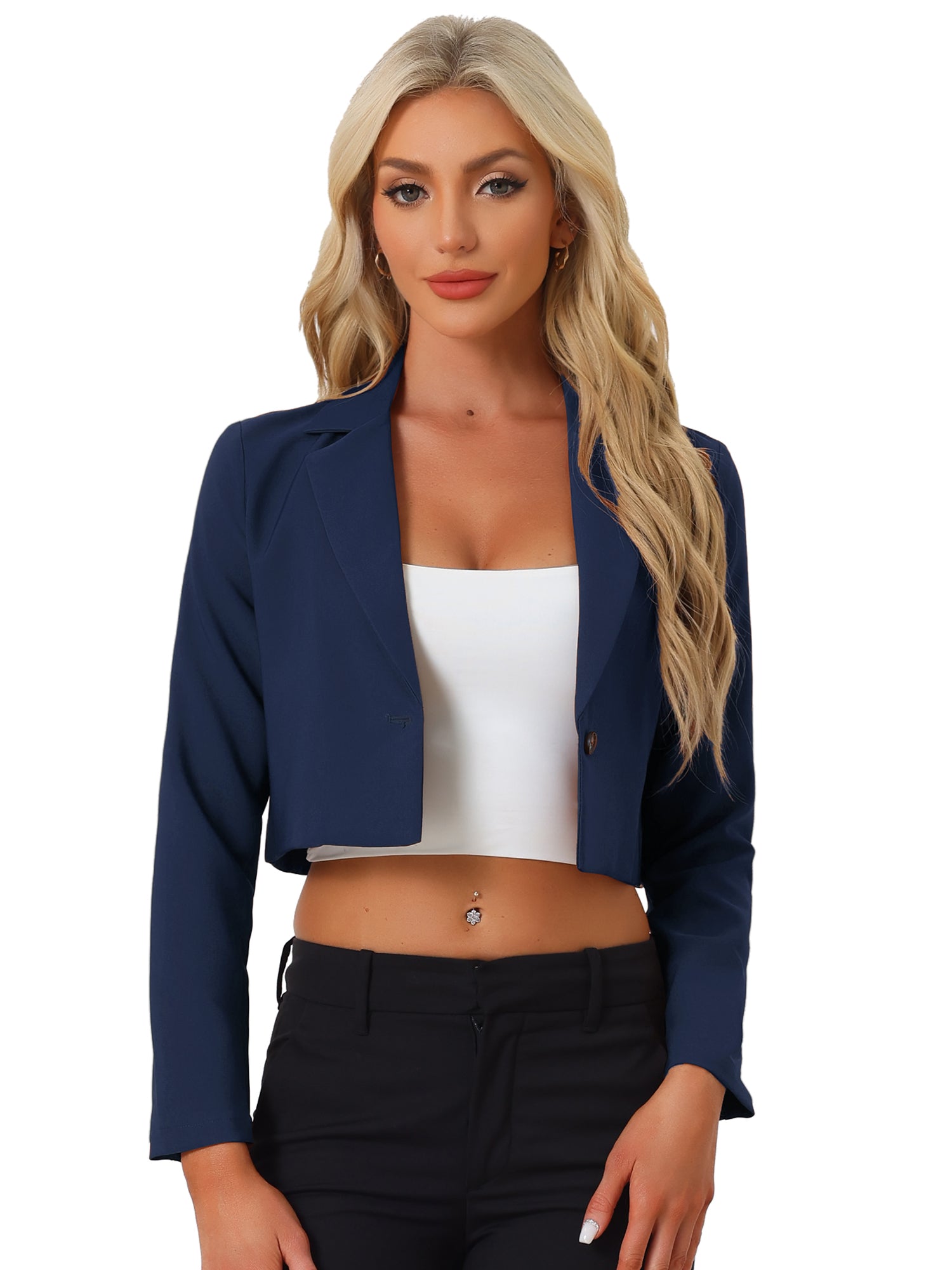 Long Sleeve Open Front Notched Lapel Business Cropped Blazer