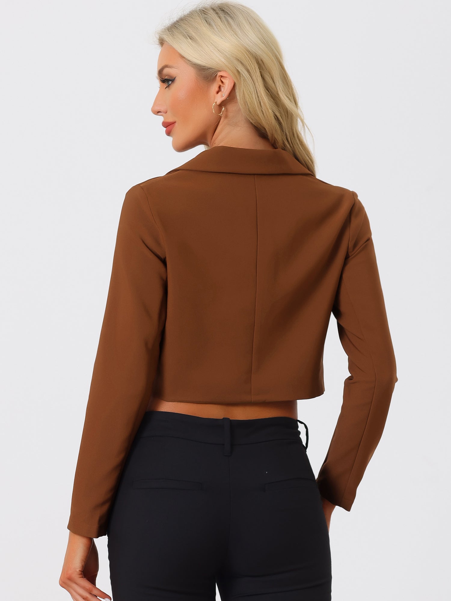 Long Sleeve Open Front Notched Lapel Business Cropped Blazer