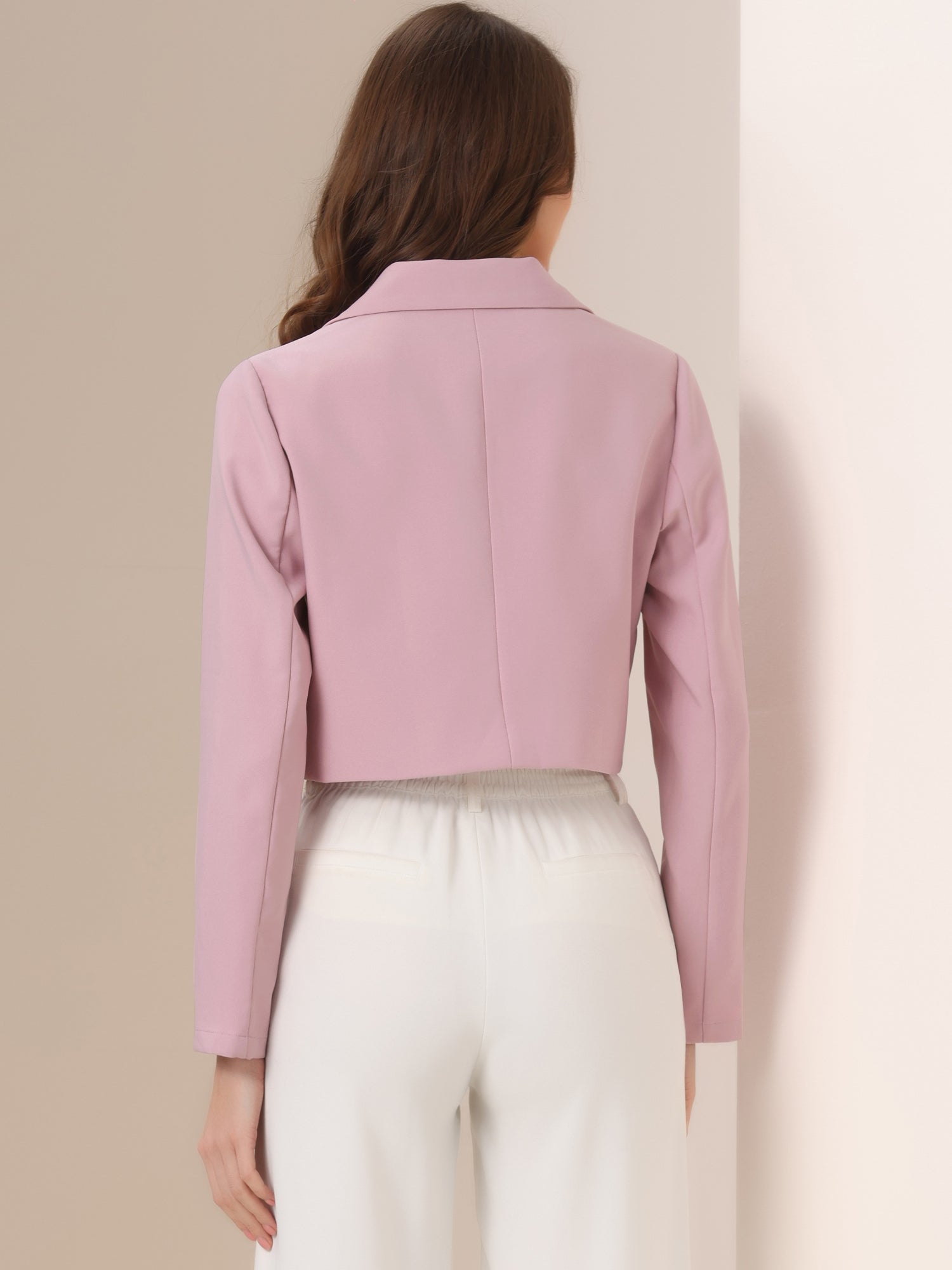 Long Sleeve Open Front Notched Lapel Business Cropped Blazer