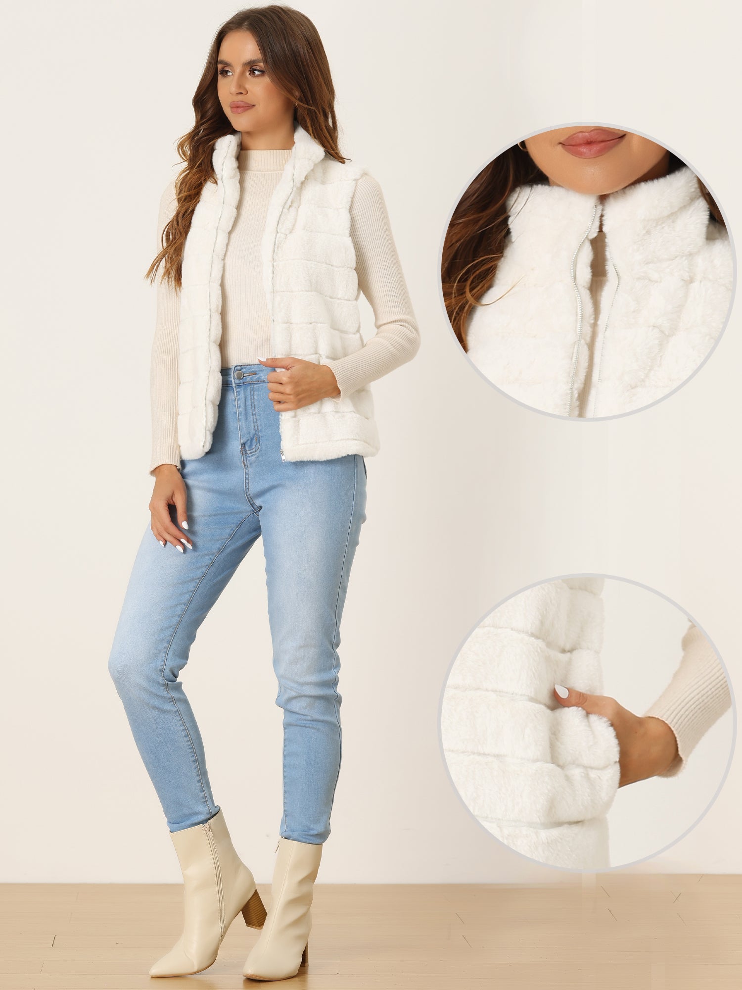 Fluffy Vest Jacket Stand Collar Sleeveless Faux Fur Coat