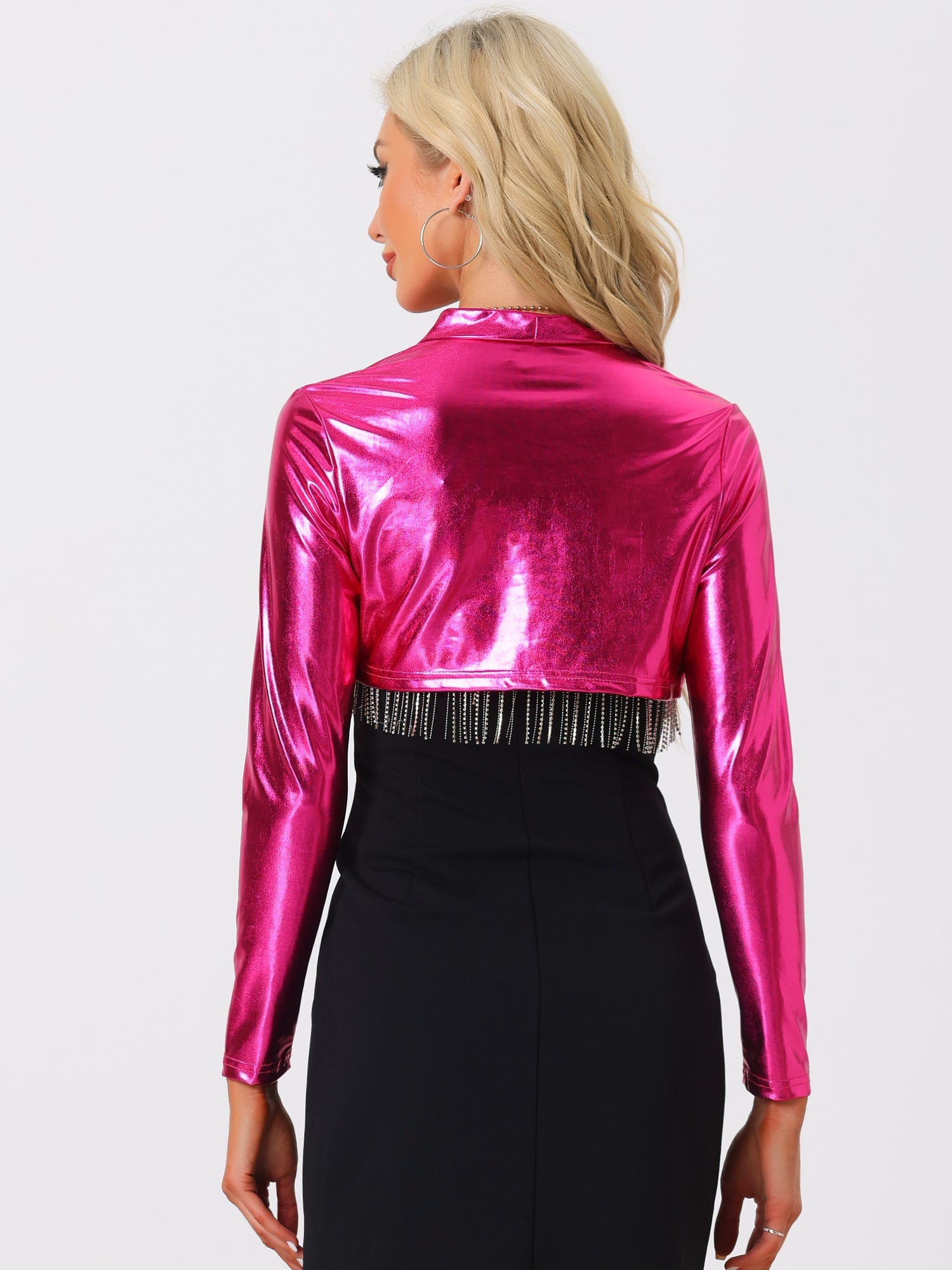 Women's Cropped Bolero Holographic Party Shimmering Shiny Lightweight Metallic Cardigan