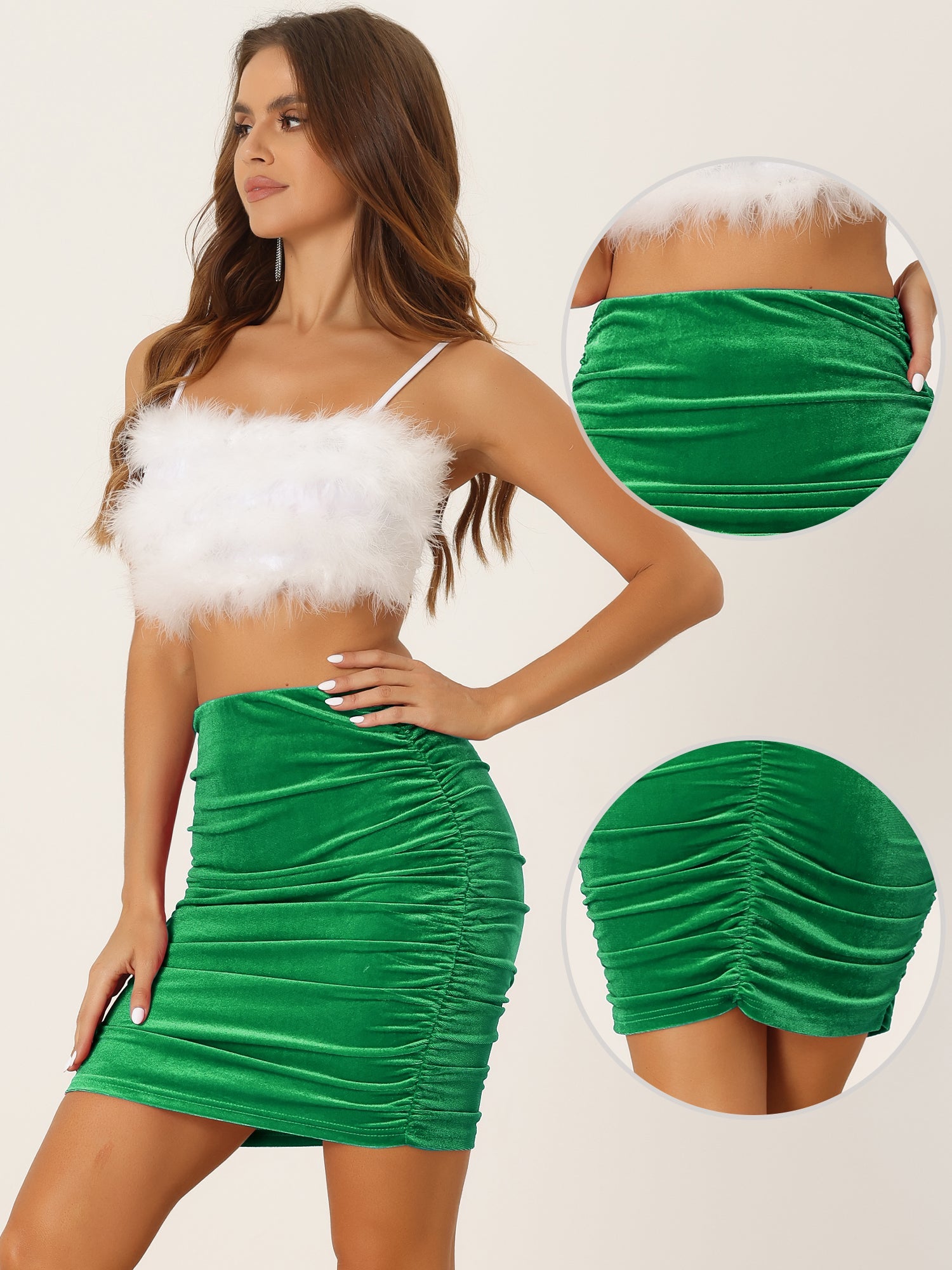 Solid Velvet Party Bodycon Mini Ruched Skirt
