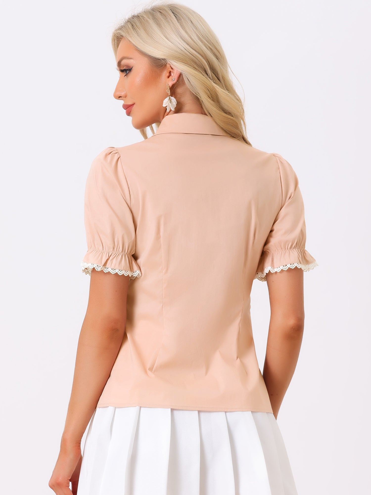 Vintage Peter Pan Collar Blouse Short Sleeve Button Down Shirt