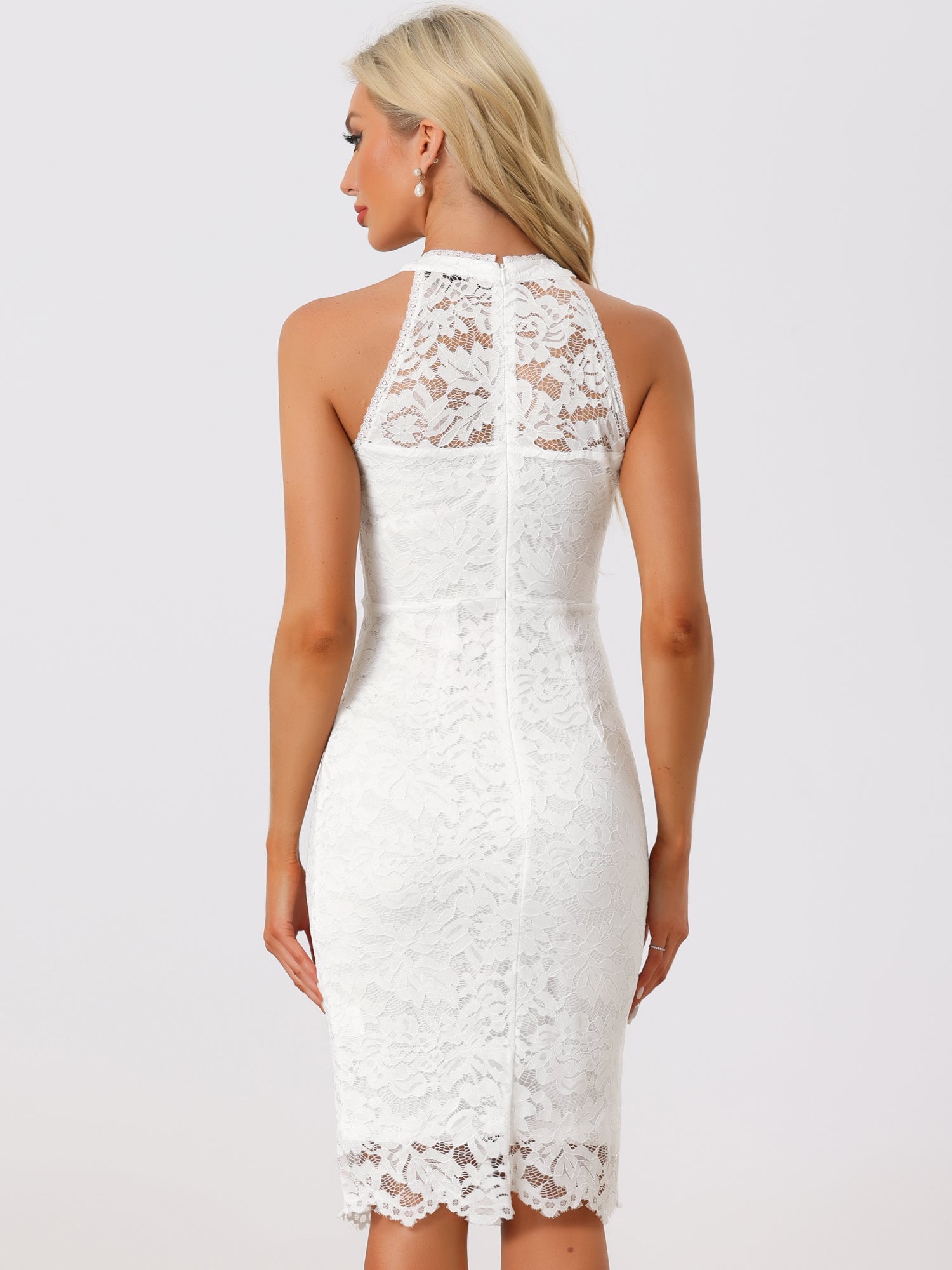 Lace Halter Elegant Sleeveless Bodycon Wedding Cocktail Sheath Dress