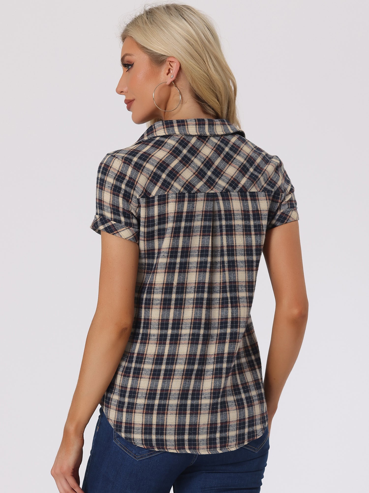 Cotton Classic Button Down Plaid Short Sleeve Shirt