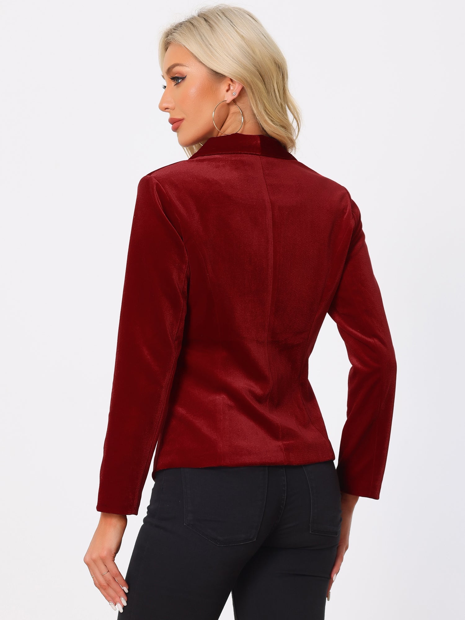 Shawl Collar Single Button Velvet Solid Office Work Jacket Blazer
