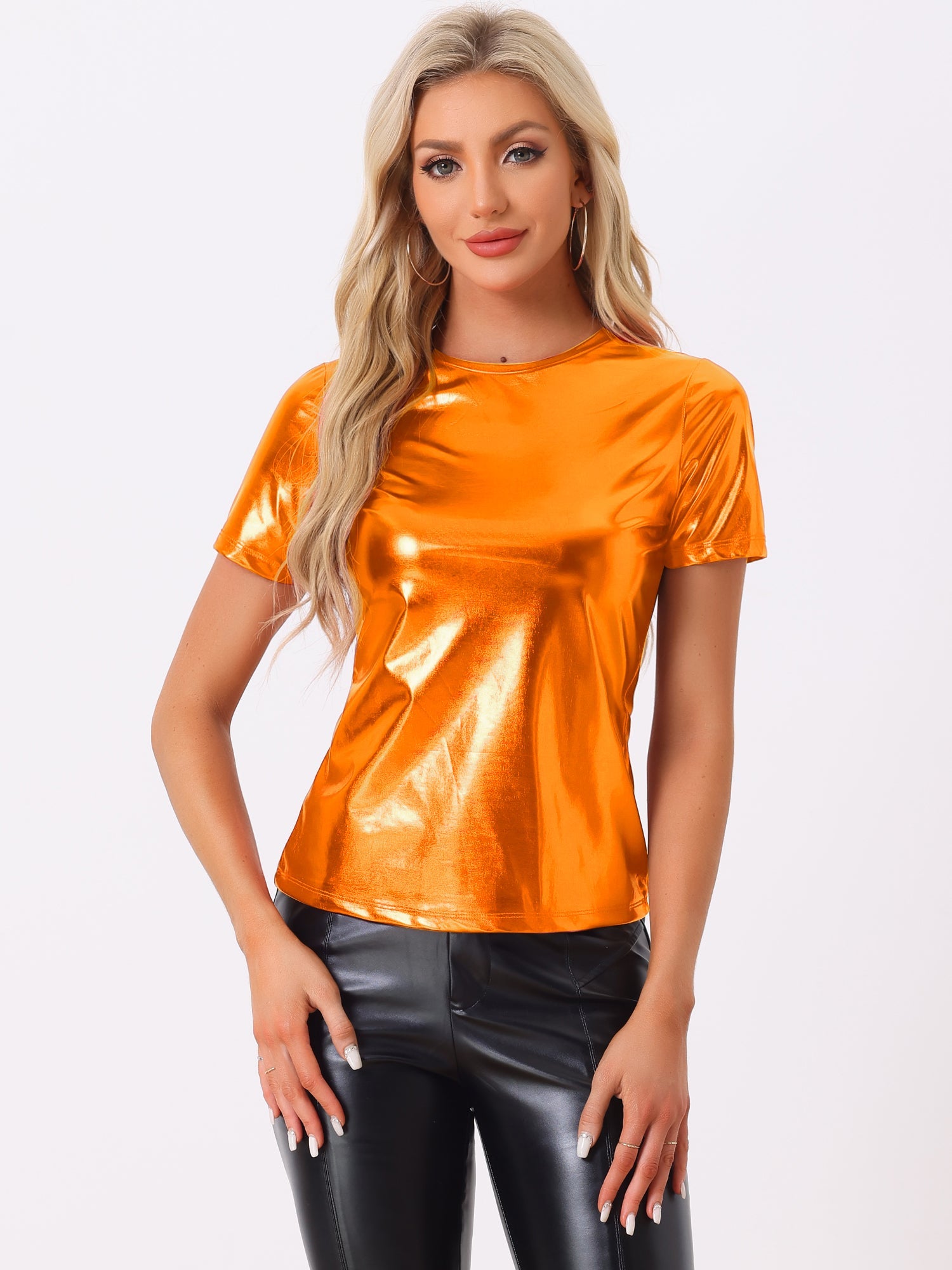 Glitter Metallic Short Sleeve Shiny Multicolor Blouse