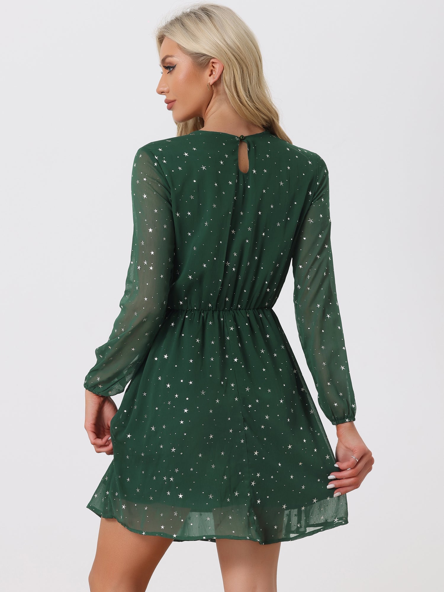 Choker V Neck Flared Gilding Metallic Shiny Star A-Line Dress