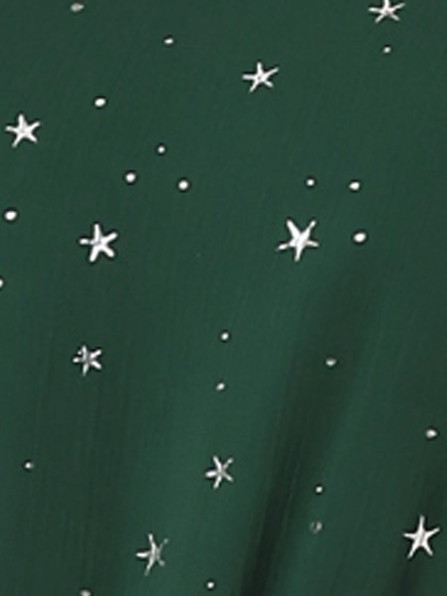 Choker V Neck Flared Gilding Metallic Shiny Star A-Line Dress