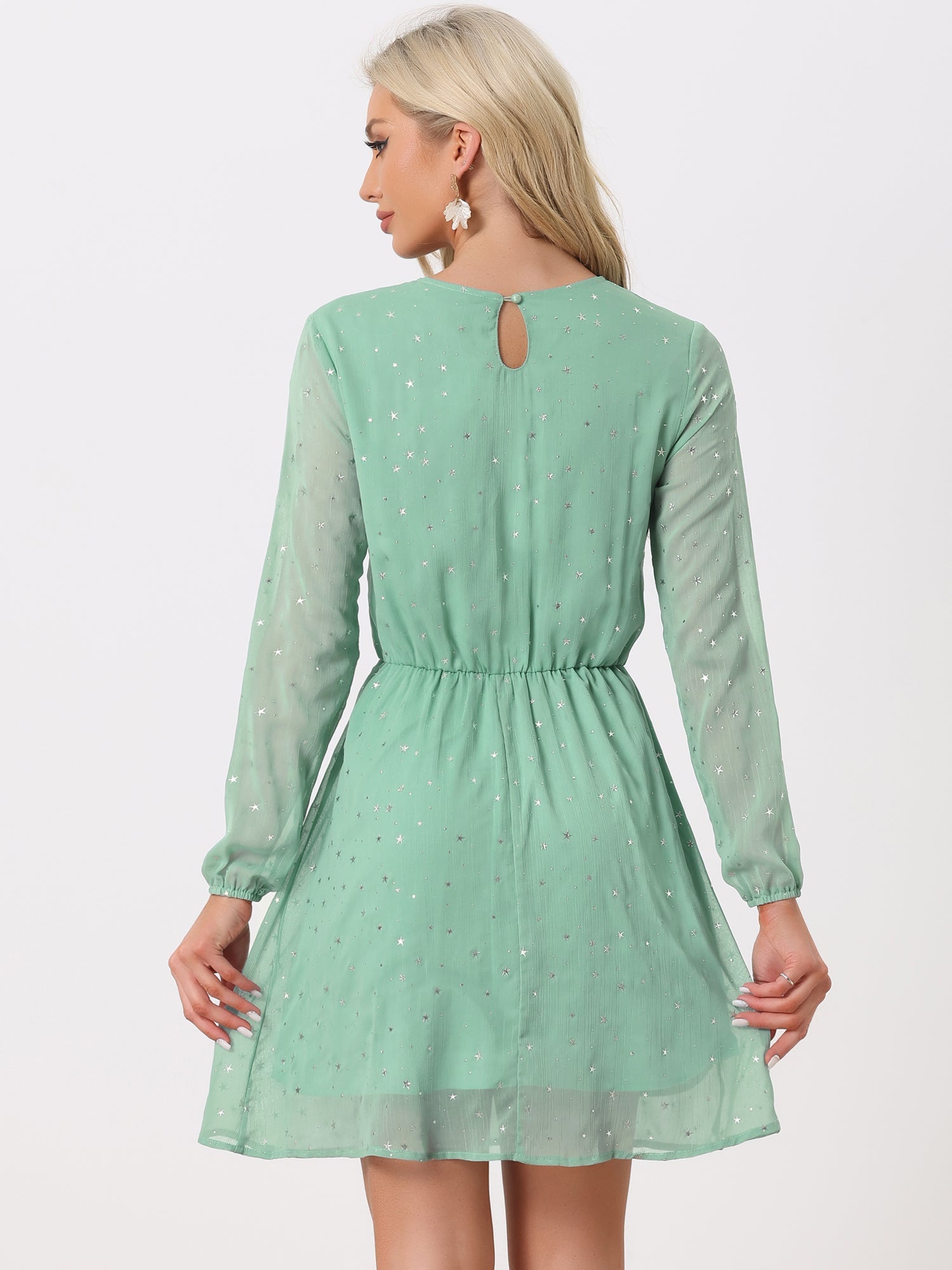Choker V Neck Flared Gilding Metallic Shiny Star A-Line Dress