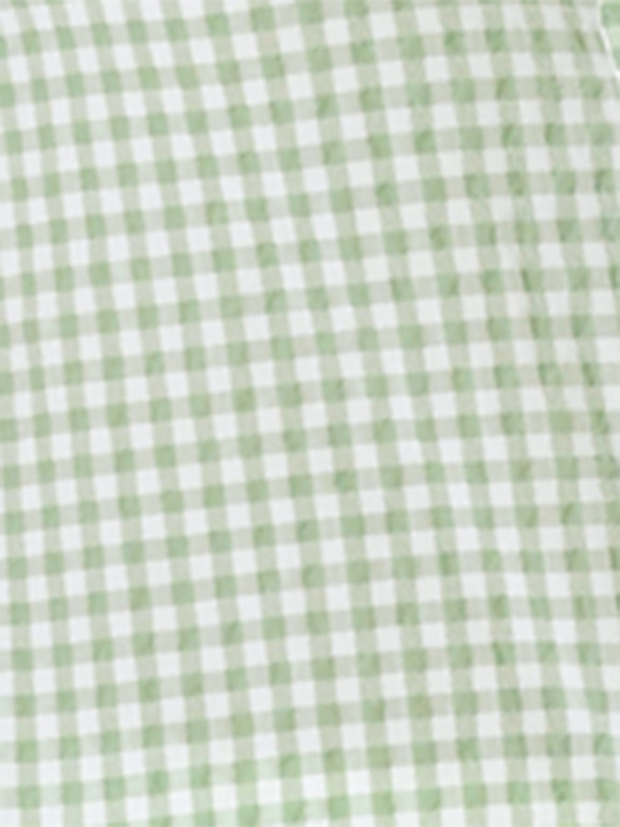 Plaid Blouse Puff Sleeve Ruffle Peter Pan Collar Shirt Top