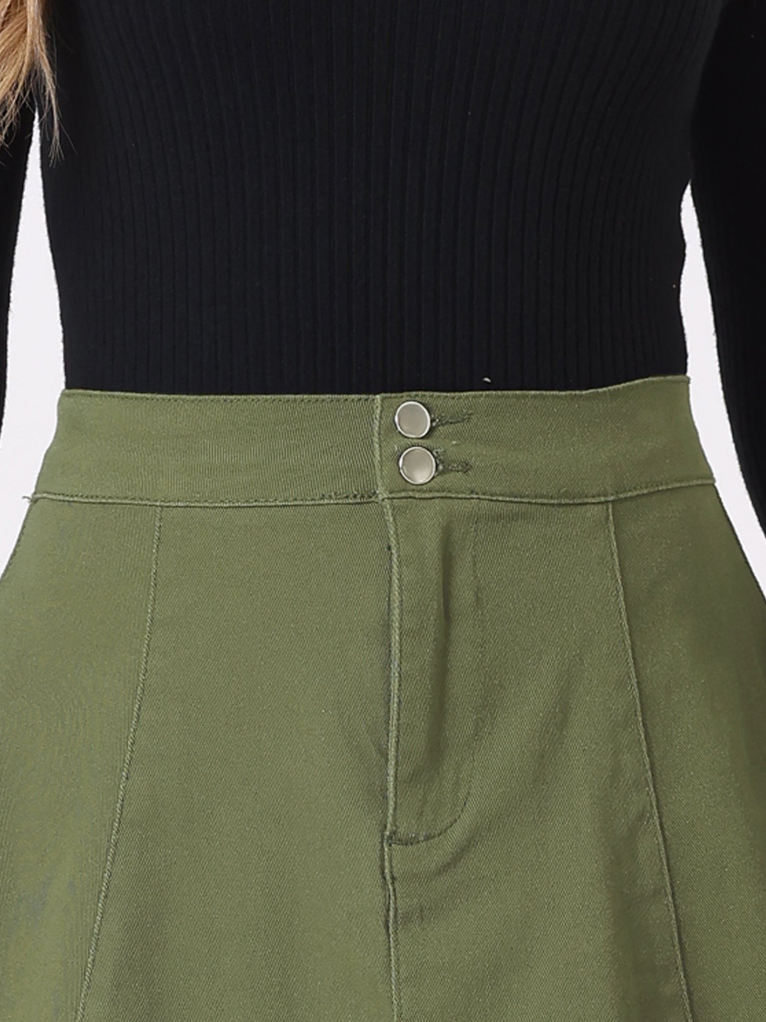 High Waisted A-Line Flared Casual Denim Midi Jean Skirt