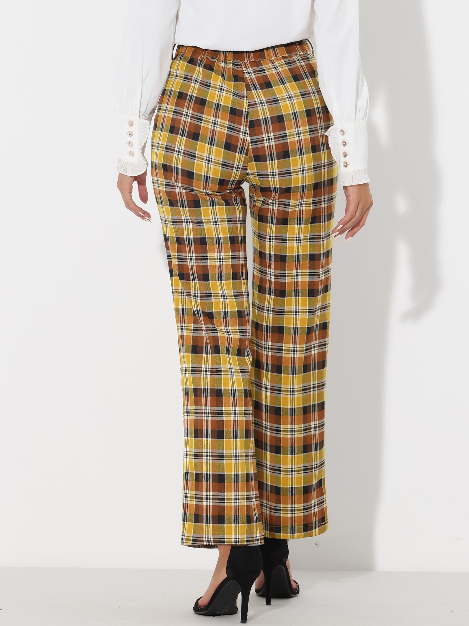 Plaid Elastic Waist Casual Work Office Long Pants