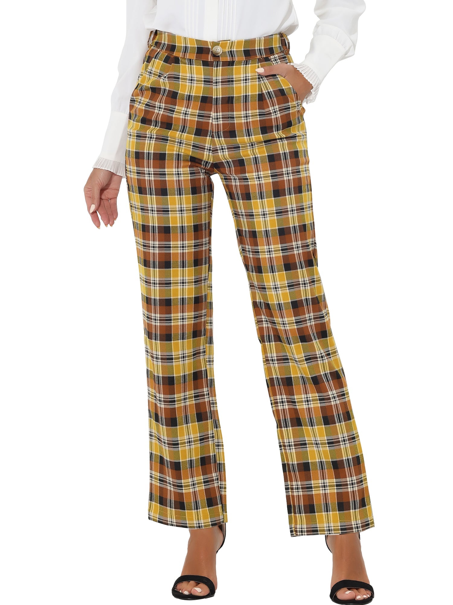 Plaid Elastic Waist Casual Work Office Long Pants