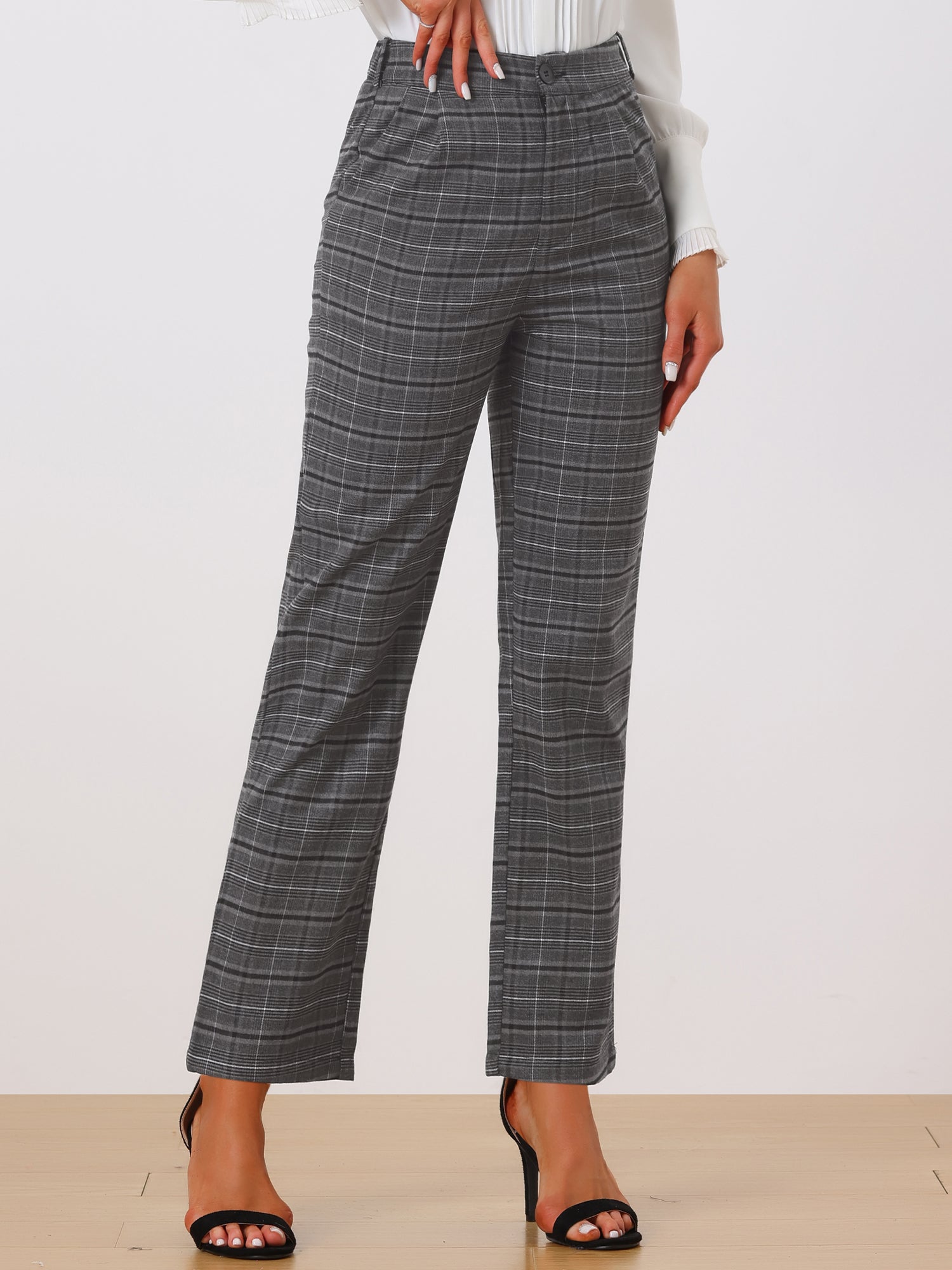 Plaid Elastic Waist Casual Work Office Long Pants