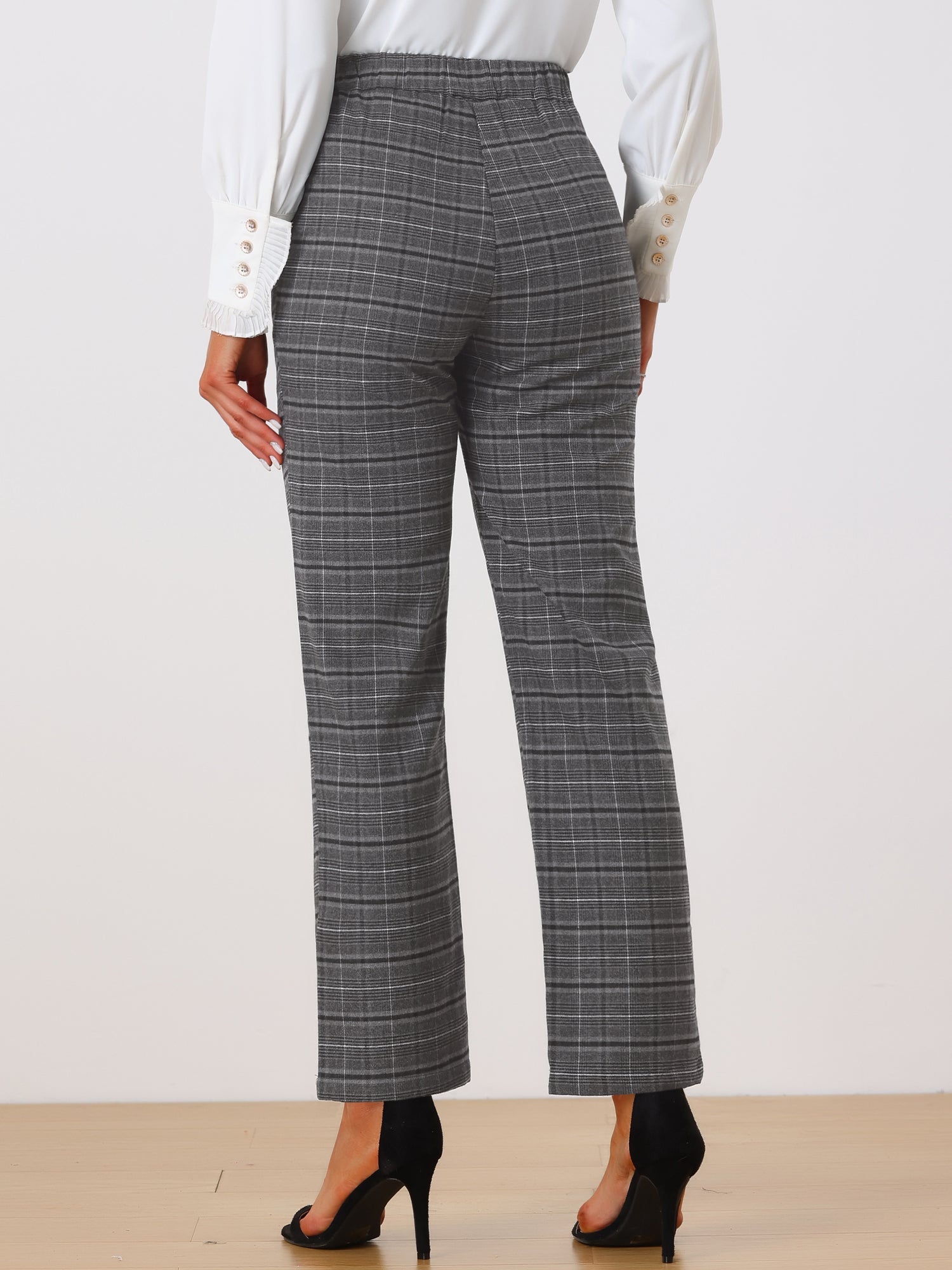 Plaid Elastic Waist Casual Work Office Long Pants