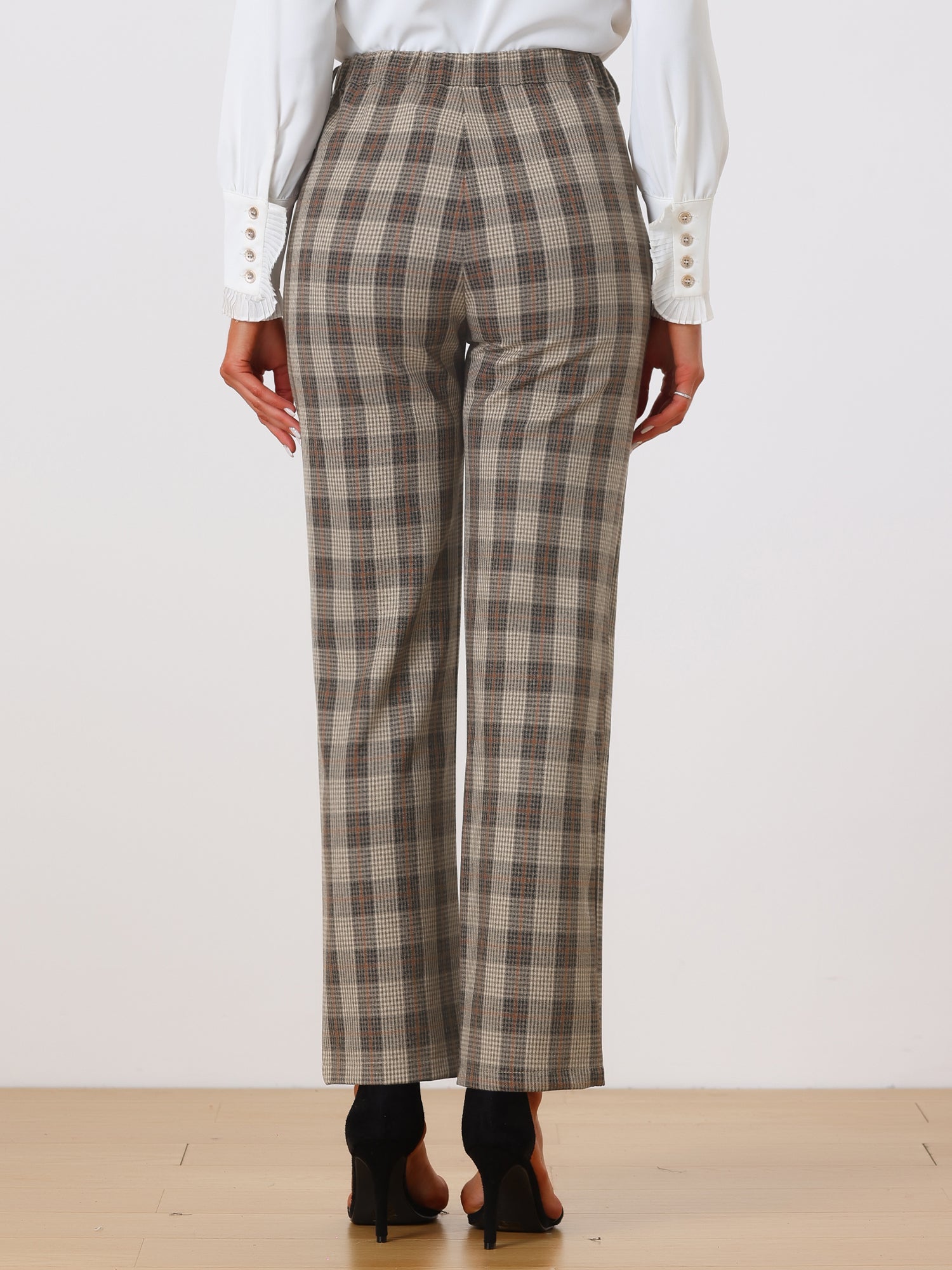 Plaid Elastic Waist Casual Work Office Long Pants