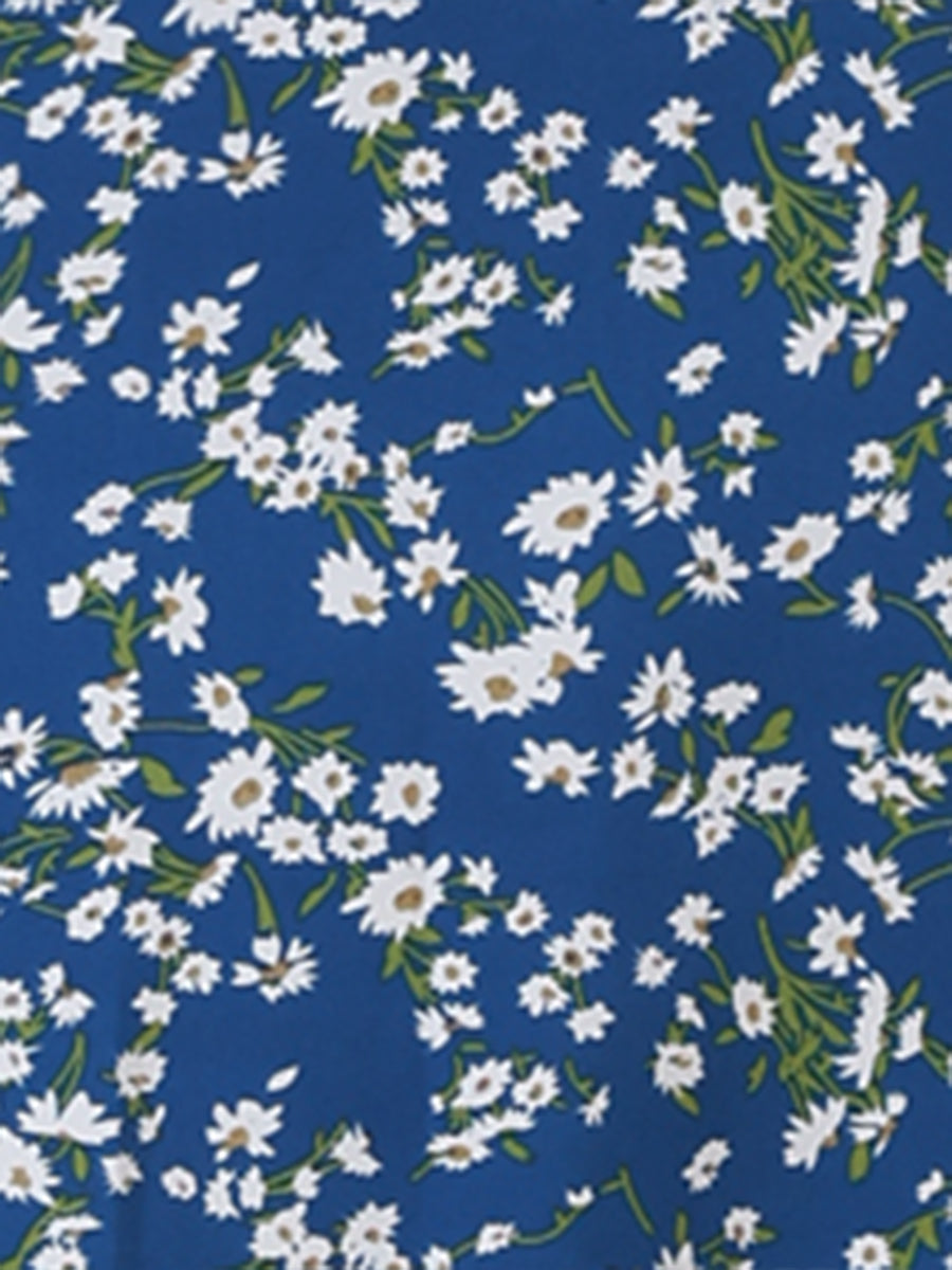 Floral Peasant Elastic Waist A-Line Ditsy Leave Midi Skirt